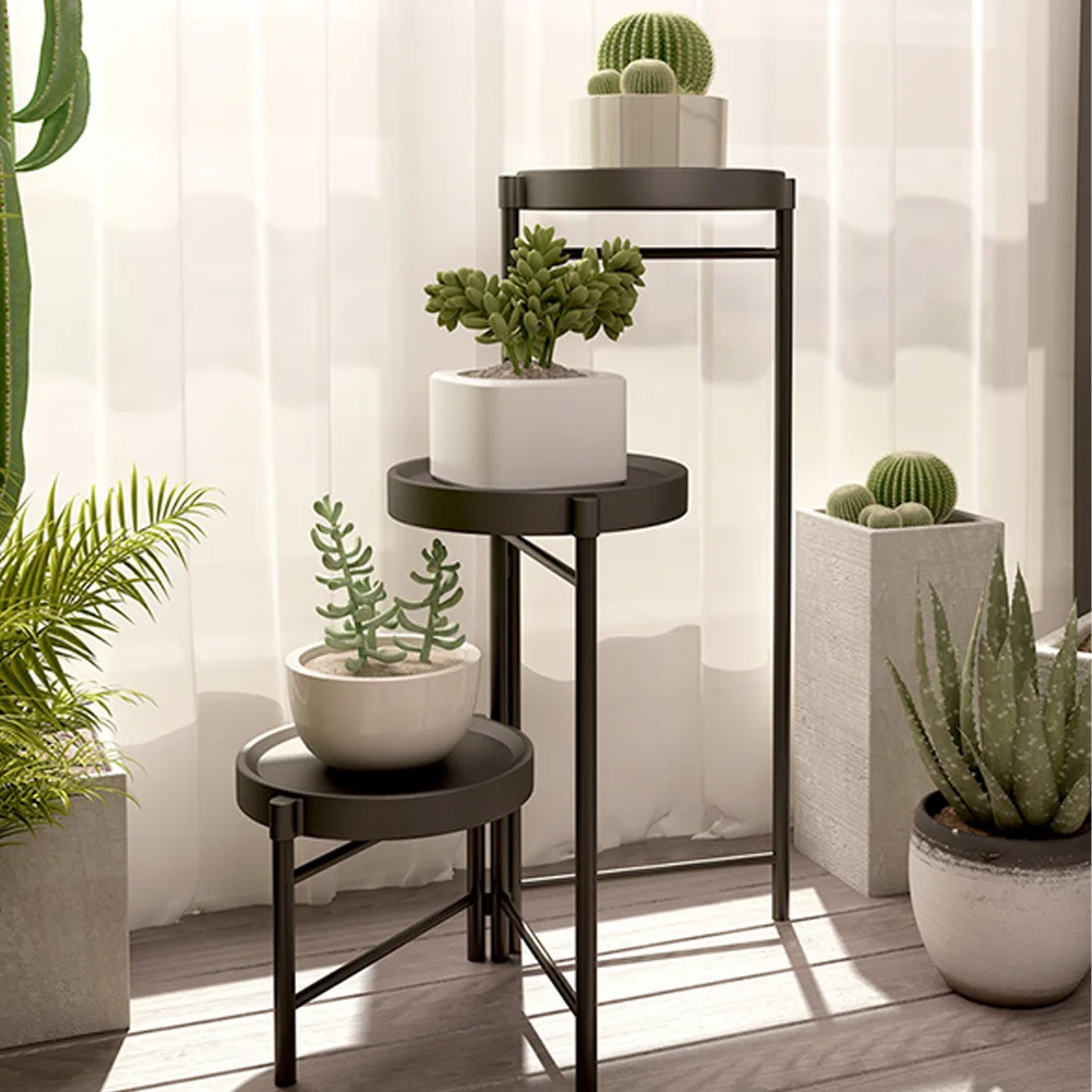 Foldable Corner Plant Stand Indoor Outdoor Tiered Plant Shelf Foldable Flower Holder Display Rack for Garden Patio Balcony