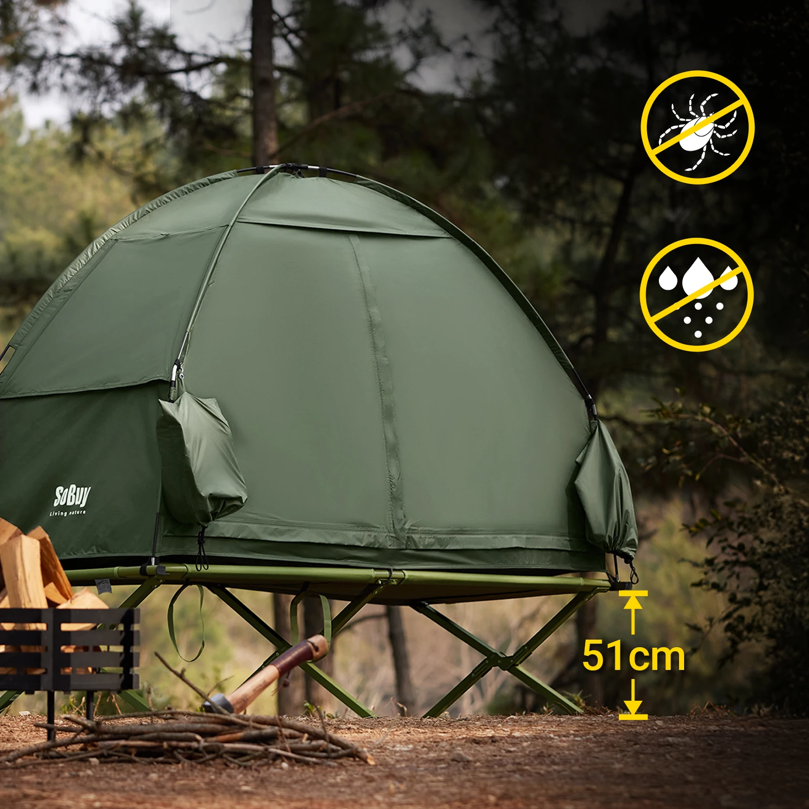 SoBuy OGS32-II camping tent single tent with lamp hook and shoe storage bags 3in1 tent 1 person practical green