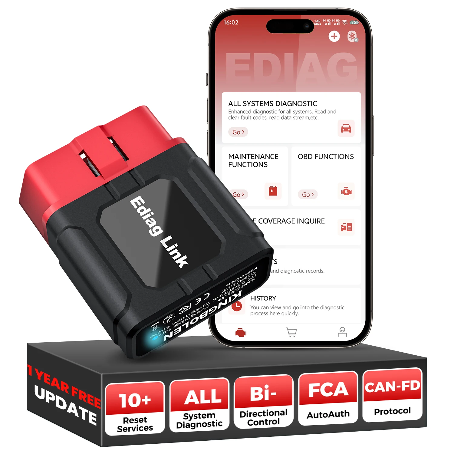 KINGBOLEN Ediag Link Full Systems Car Scanner With 10 Resets Function OBD2 Tool Support FCA, CAN FD Protocol