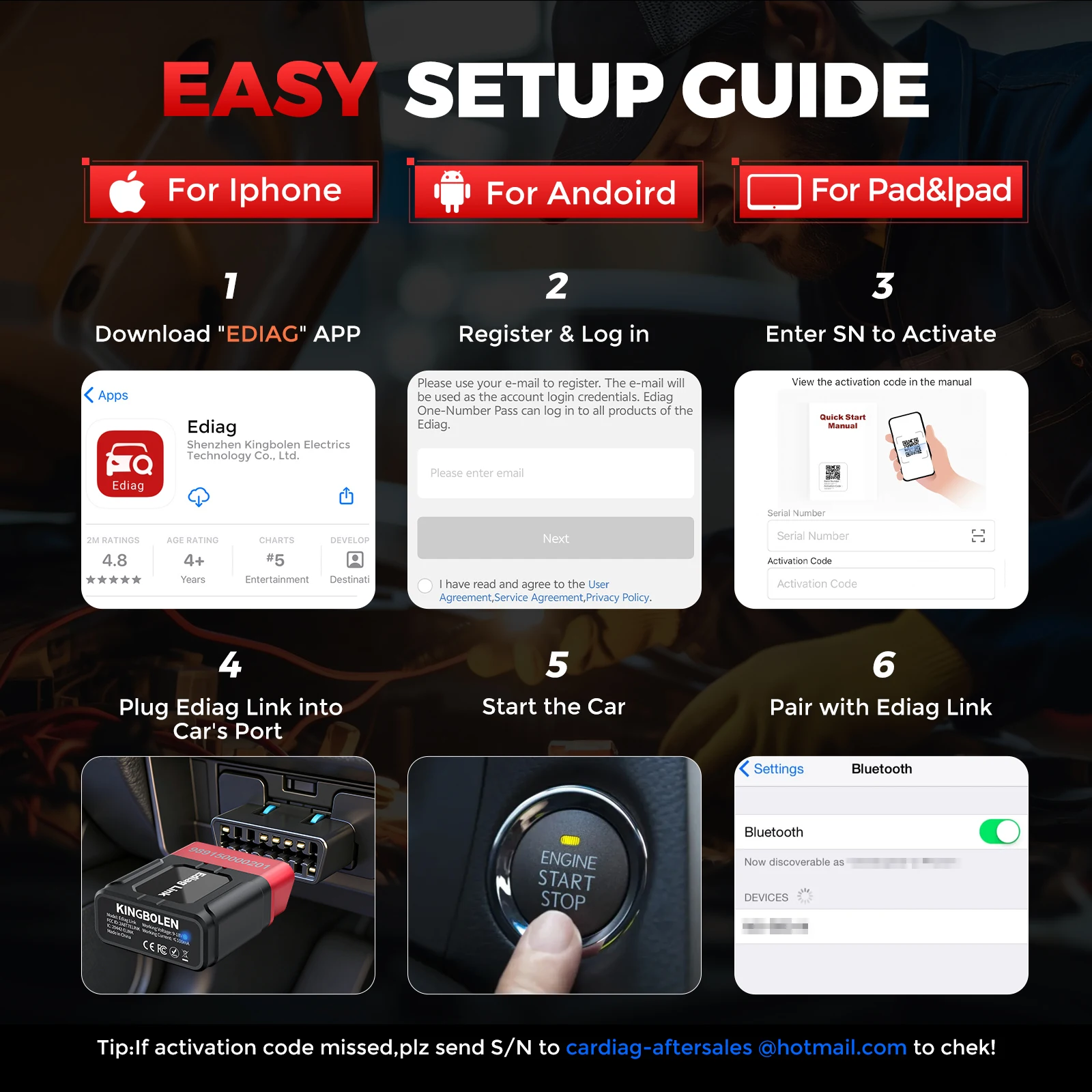 KINGBOLEN Ediag Link Full Systems Car Scanner With 10 Resets Function OBD2 Tool Support FCA, CAN FD Protocol