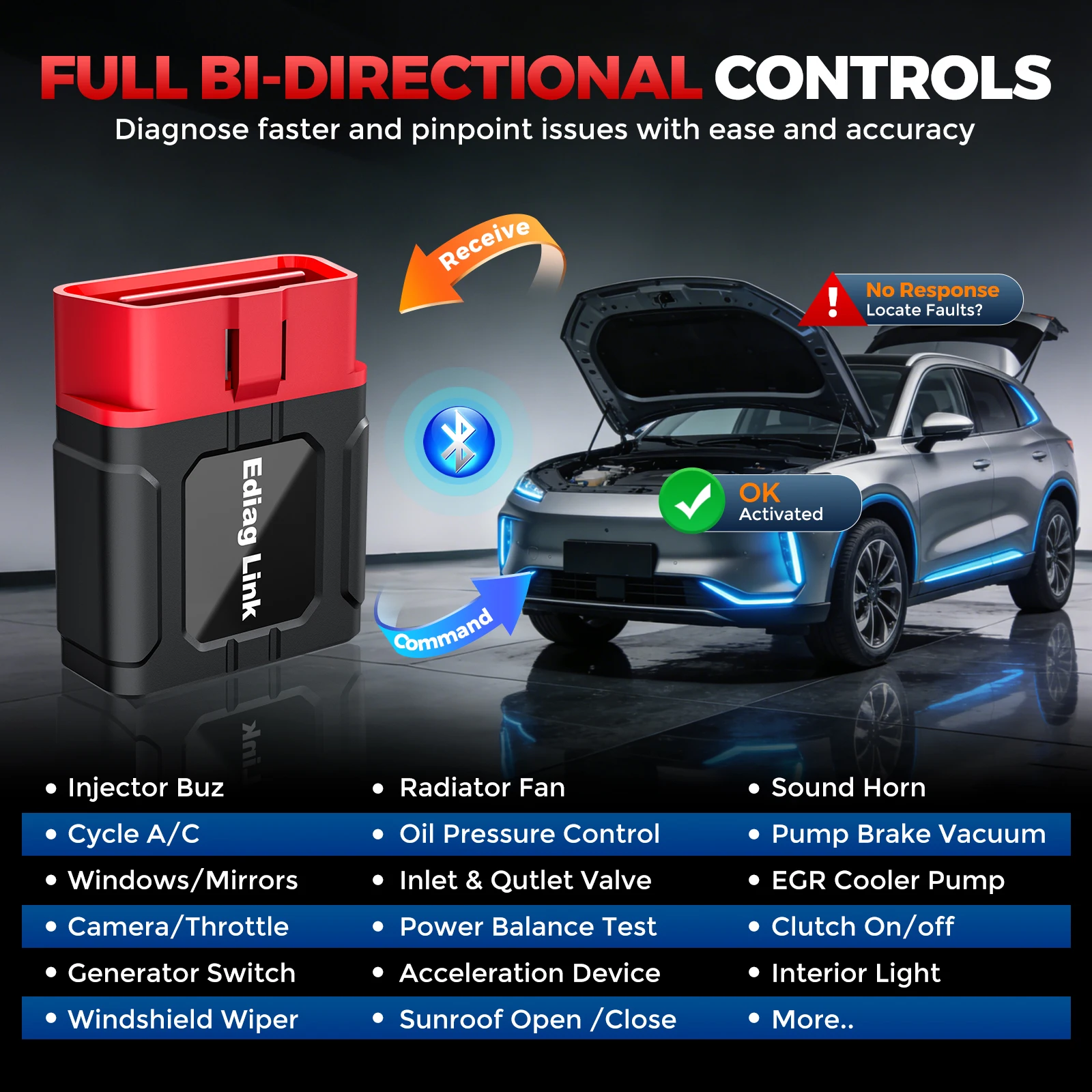 KINGBOLEN Ediag Link Full Systems Car Scanner With 10 Resets Function OBD2 Tool Support FCA, CAN FD Protocol