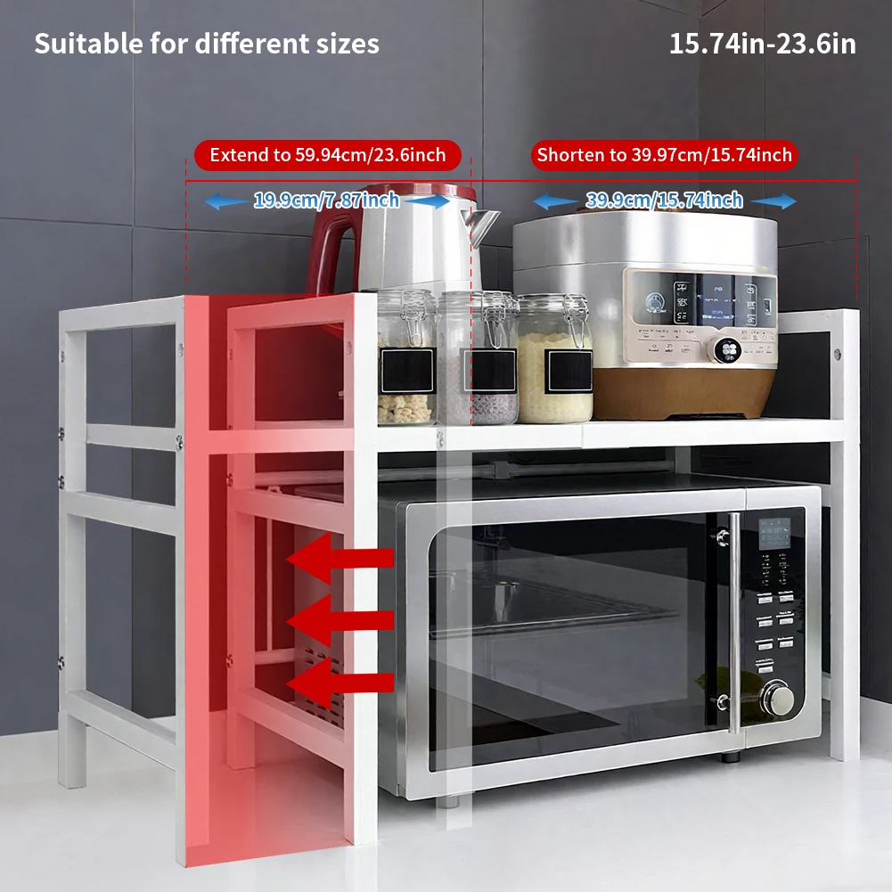 Kitchen Storage Rack Microwave Shelf Condiment Organizer Shelf Tableware Storage Expandable 42-64cm Moisture And Rust