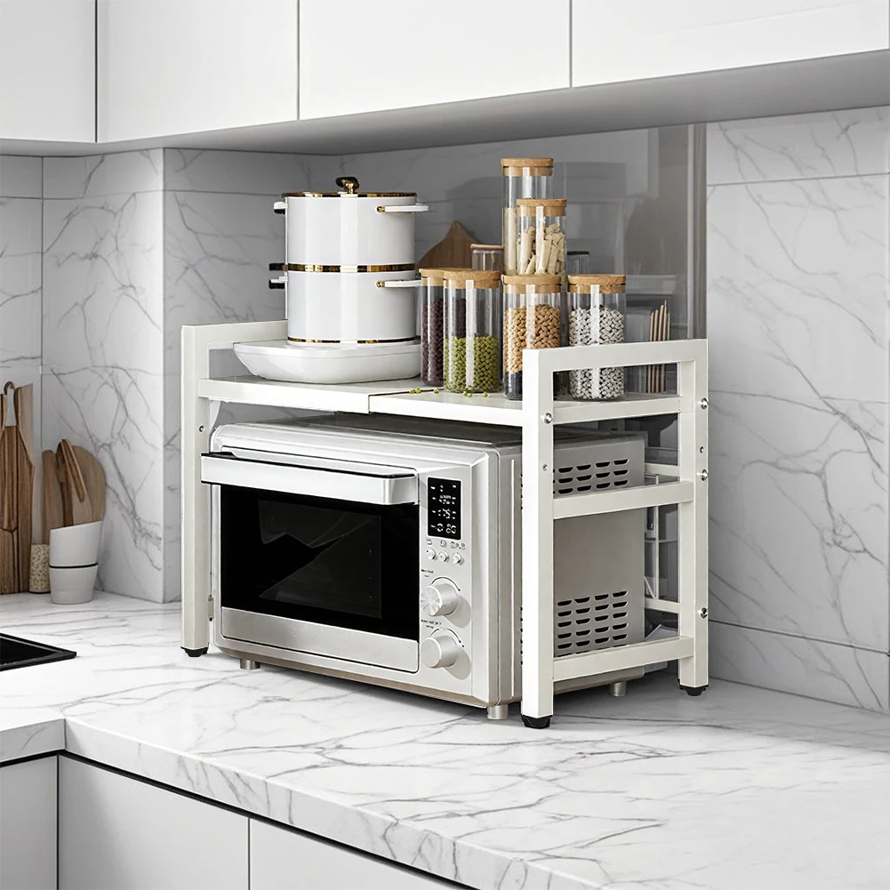Kitchen Storage Rack Microwave Shelf Condiment Organizer Shelf Tableware Storage Expandable 42-64cm Moisture And Rust