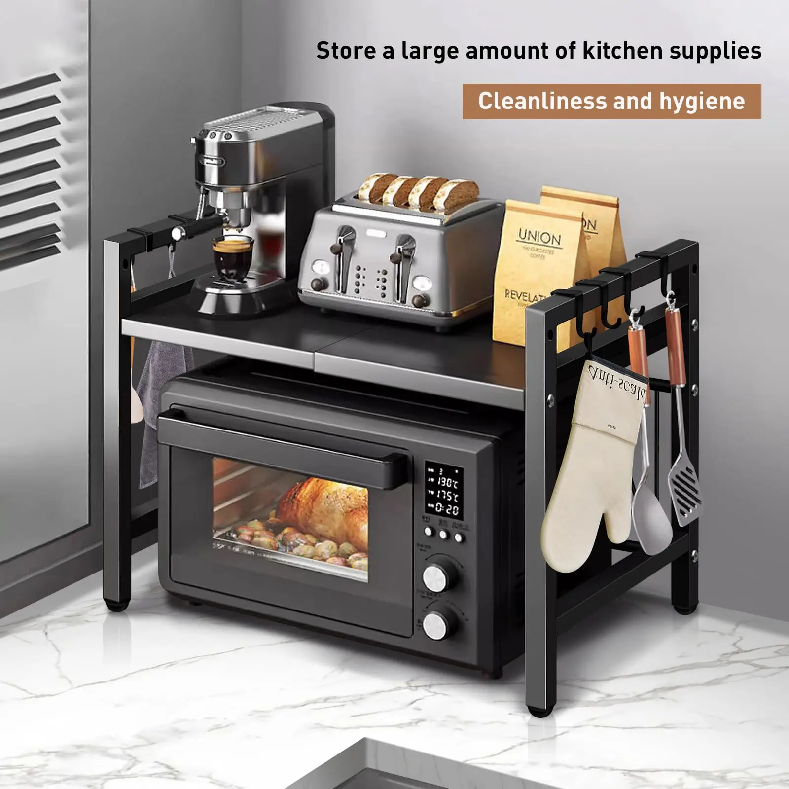 Kitchen Storage Rack Microwave Shelf Condiment Organizer Shelf Tableware Storage Expandable 42-64cm Moisture And Rust