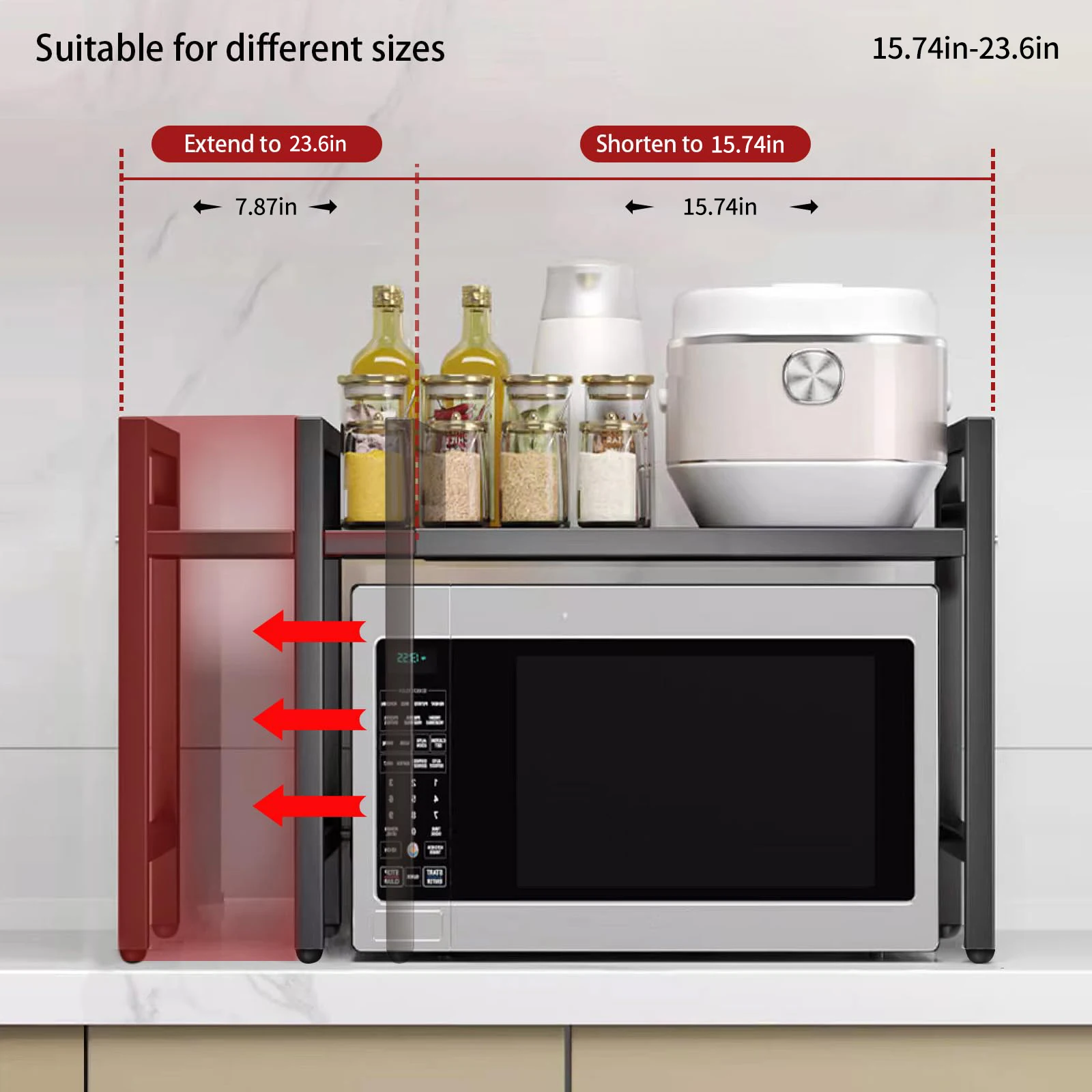 Kitchen Storage Rack Microwave Shelf Condiment Organizer Shelf Tableware Storage Expandable 42-64cm Moisture And Rust