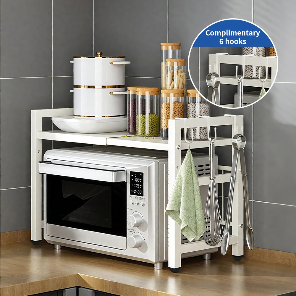 Kitchen Storage Rack Microwave Shelf Condiment Organizer Shelf Tableware Storage Expandable 42-64cm Moisture And Rust