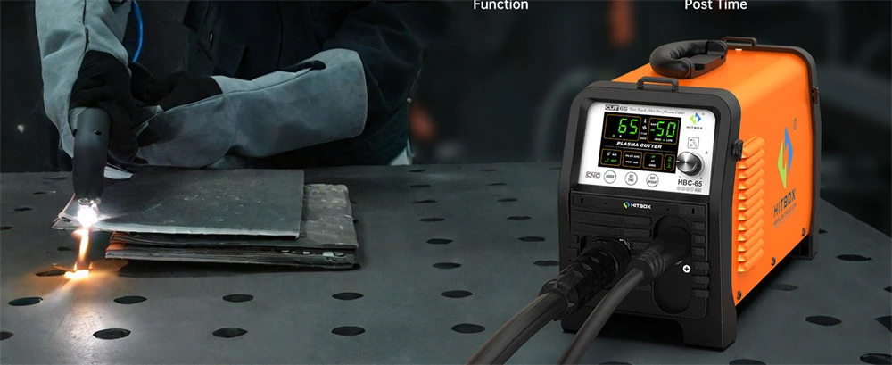 HITBOX HBC65 Plasma Cutter 65A Non-HF Pilot Arc Plasma Cutting Grid Cut CNC Function IGBT Technonlogy 2T/4T 50/60Hz Adjustable Post Time Cut 1-25mm Stainless Steel Carbon Steel