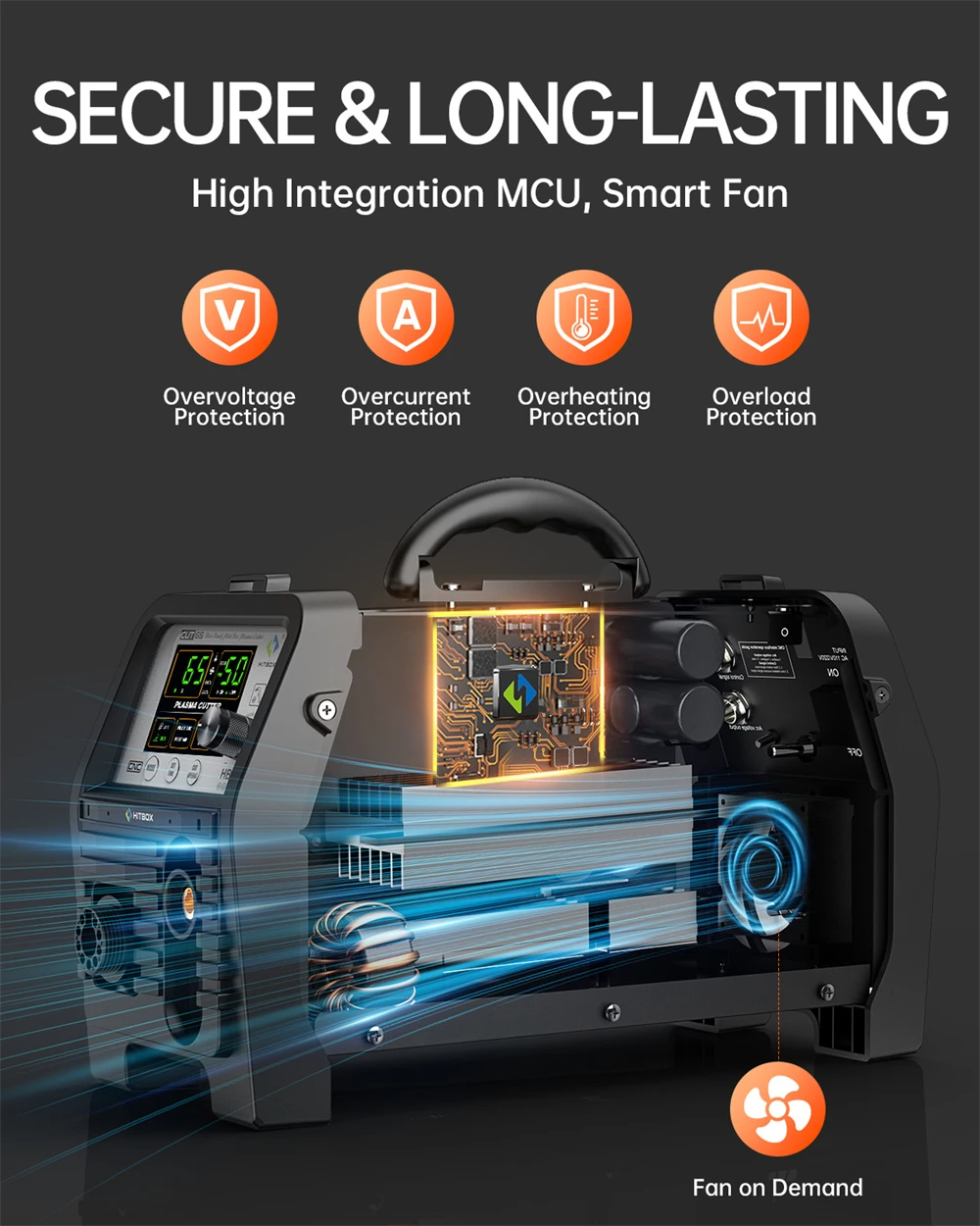 HITBOX HBC65 Plasma Cutter 65A Non-HF Pilot Arc Plasma Cutting Grid Cut CNC Function IGBT Technonlogy 2T/4T 50/60Hz Adjustable Post Time Cut 1-25mm Stainless Steel Carbon Steel