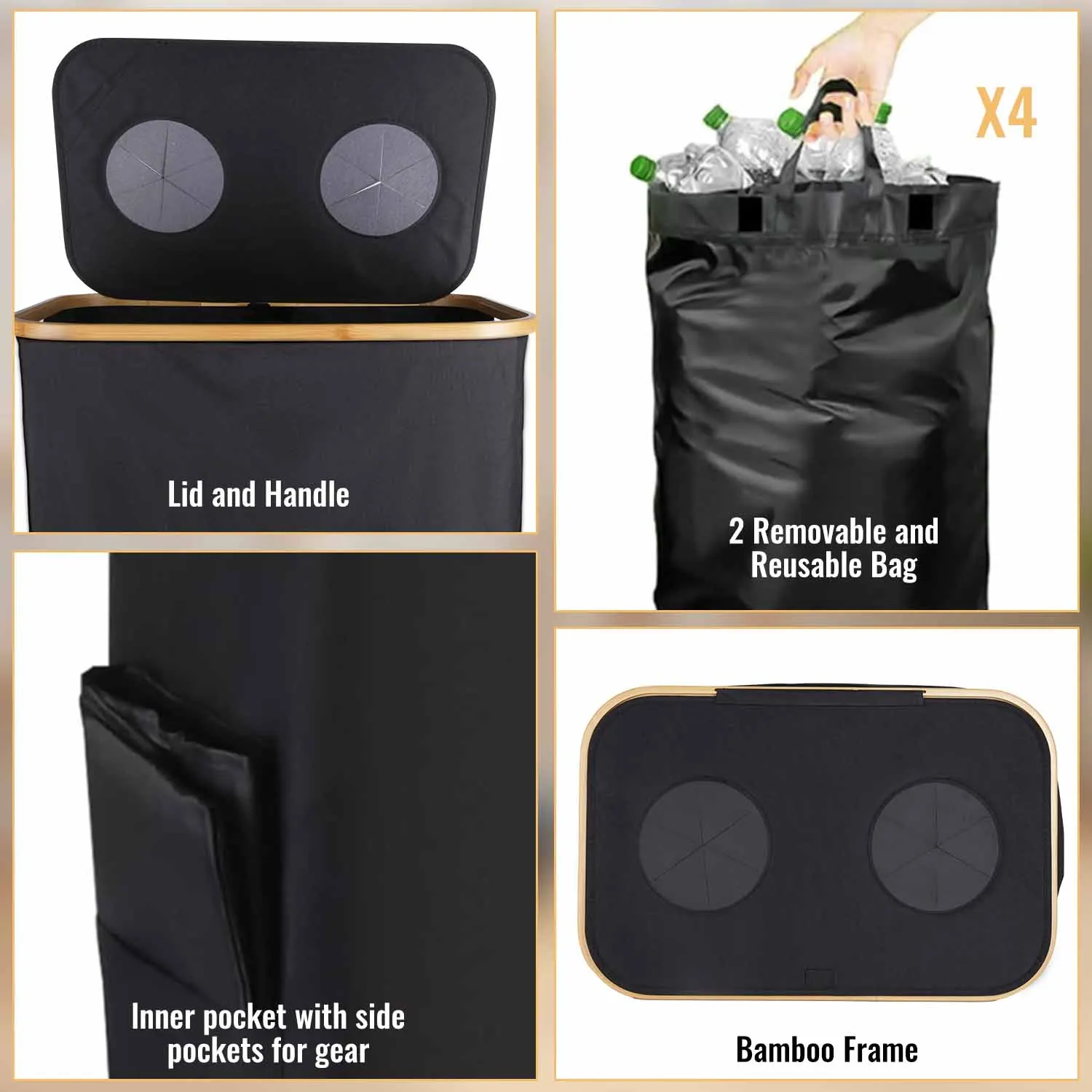 160L Bottle Collection Container 2 Compartments Deposit Bottles Organizer,Empty Bottles Storage Washing Machine Washable Bag