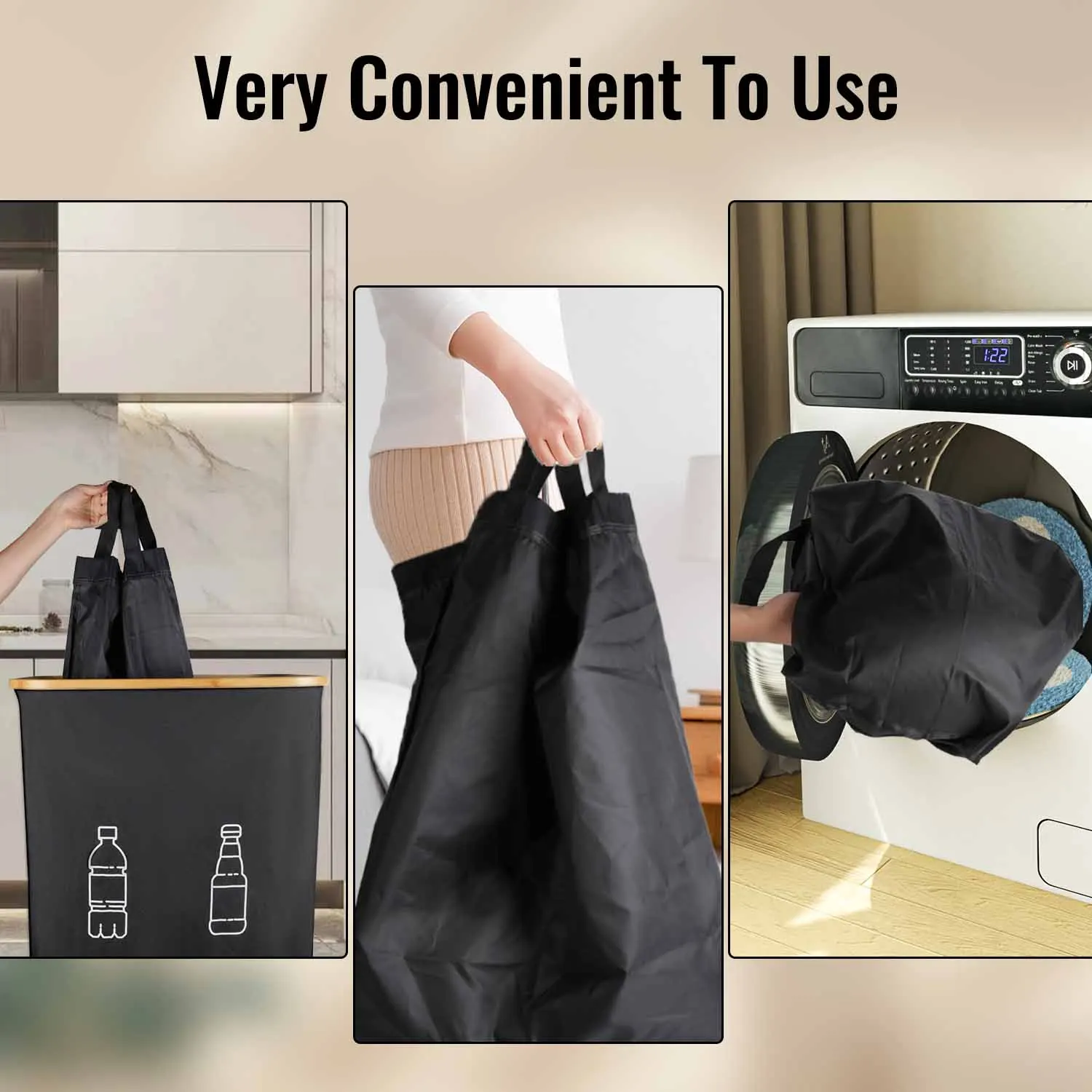 160L Bottle Collection Container 2 Compartments Deposit Bottles Organizer,Empty Bottles Storage Washing Machine Washable Bag