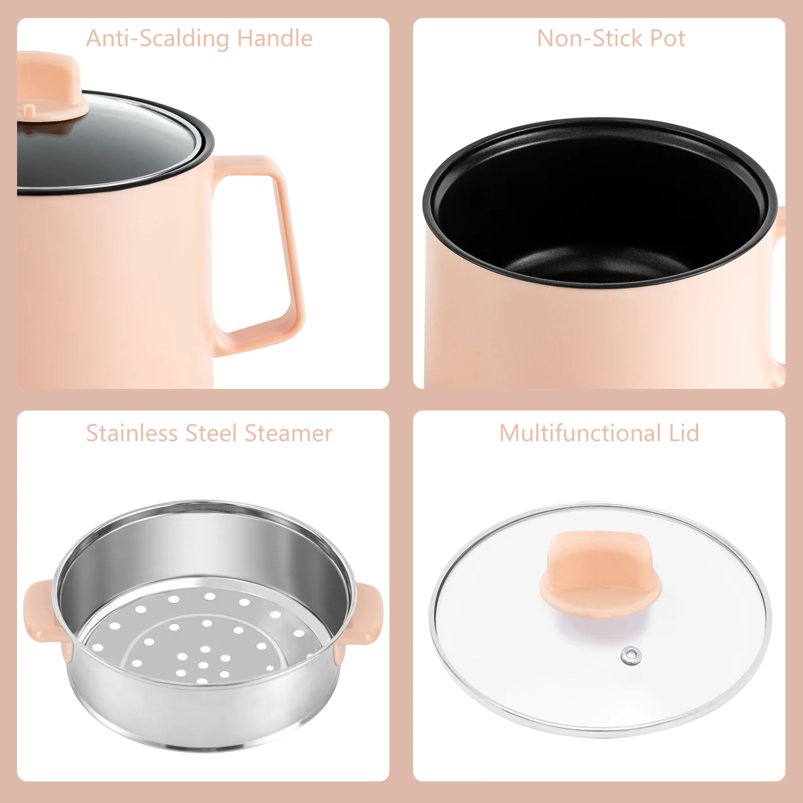 Mini Electric Hot Pot Pink Green Rice Cooker Non-stick Multifunction Rapid Cooking Machine Nonstick Pan Noodles Porridge Soup