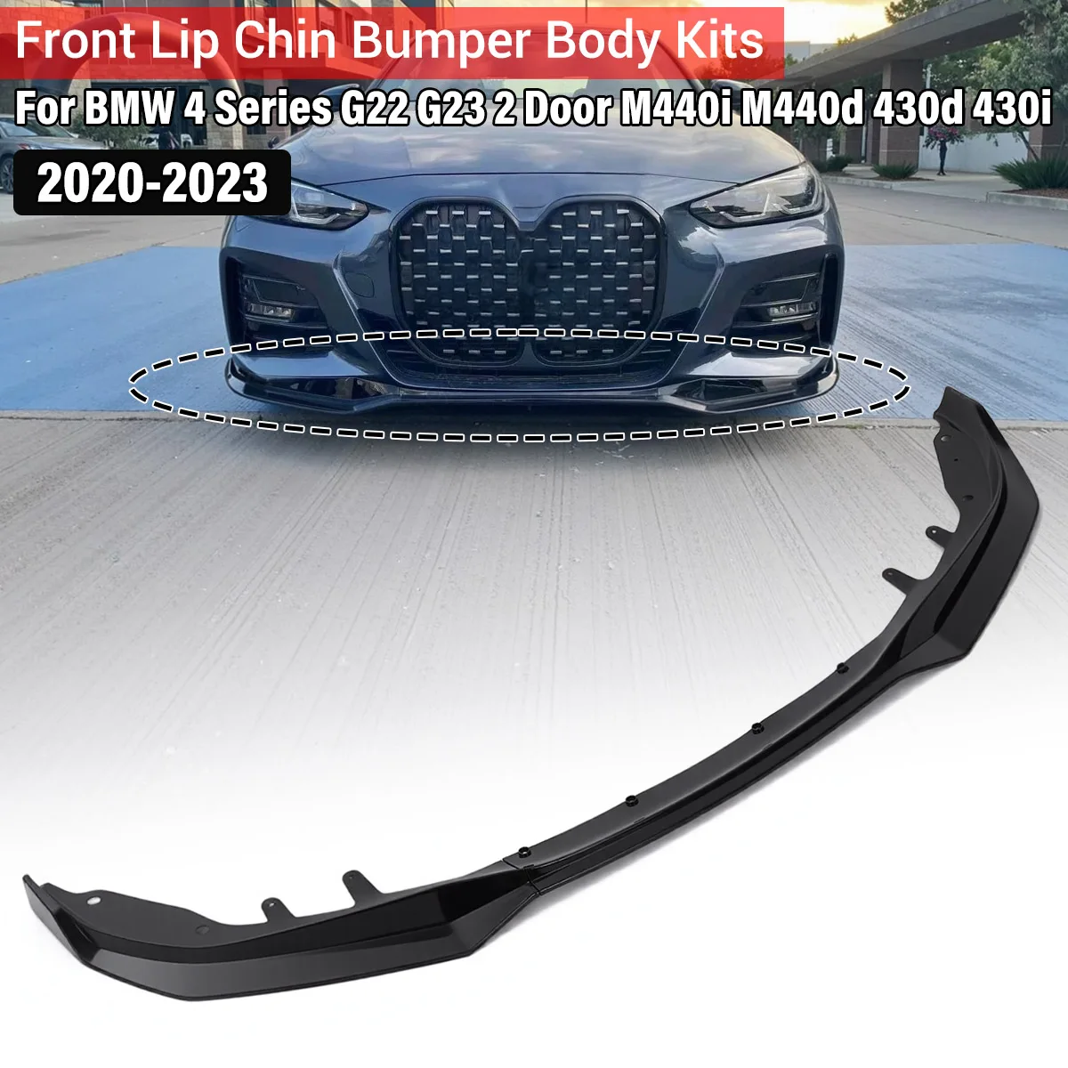3Pcs Car Front Bumper Splitter Lip Spoiler Diffuser Guard Body Kit Cover For BMW 4 Series G22 G23 2 Door M440i M440d 2020-2023
