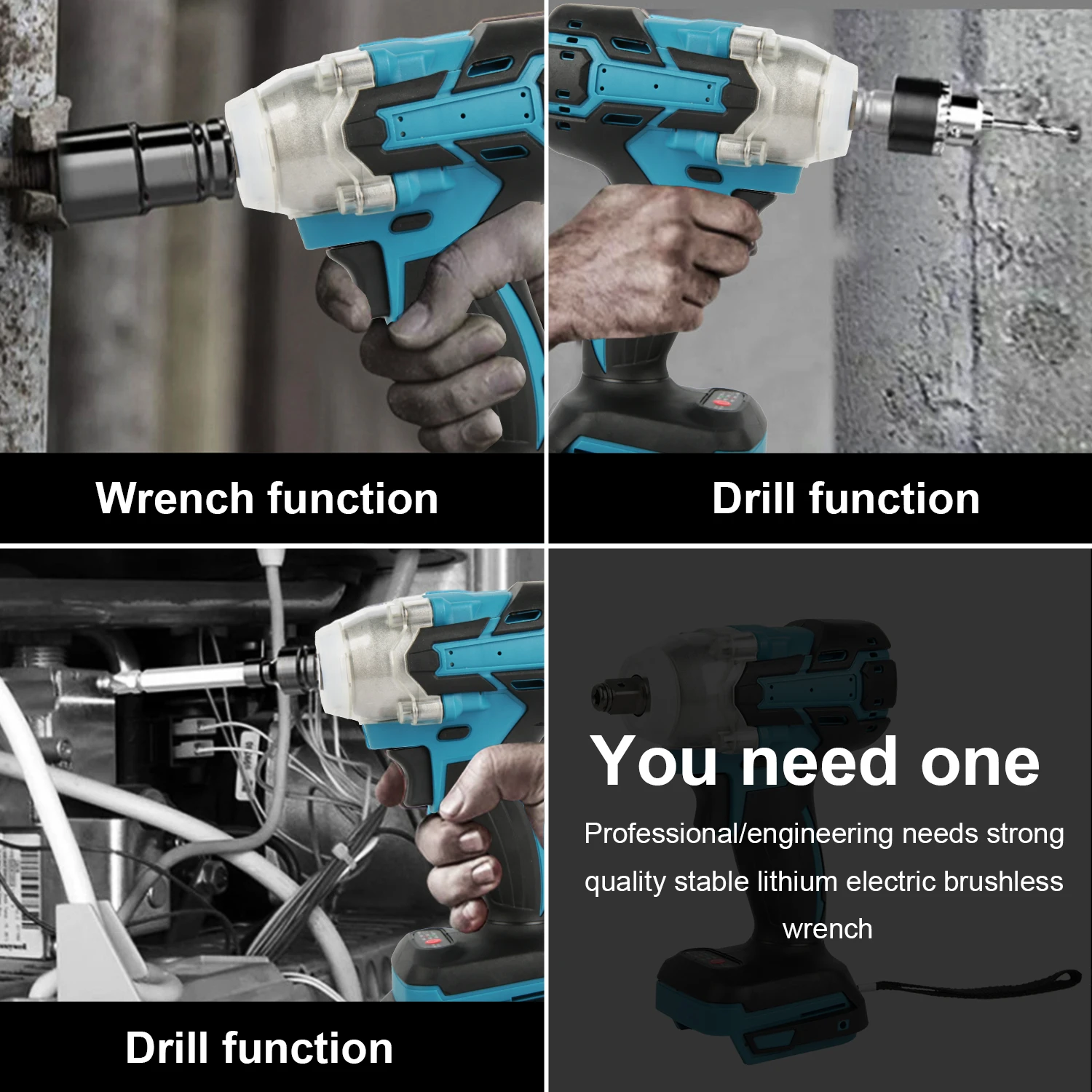 520N.m Brushless Cordless Electric Wrench 1/2 inch Car Truck Repair Screwdriver Impact Drill Rechargable 388V Battery Power Tool