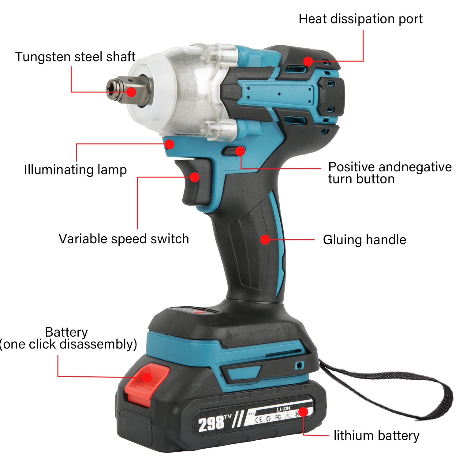 520N.m Brushless Cordless Electric Wrench 1/2 inch Car Truck Repair Screwdriver Impact Drill Rechargable 388V Battery Power Tool