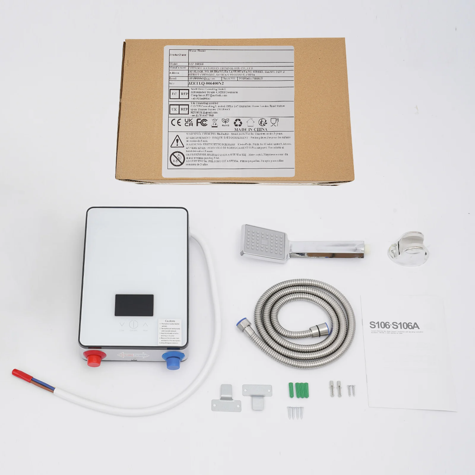 Electric Water Heater, Instantaneous Water Heater Starting Flow 1.2-1.5L/0.32-0.4gal/min 0.6Mpa Water Pressure