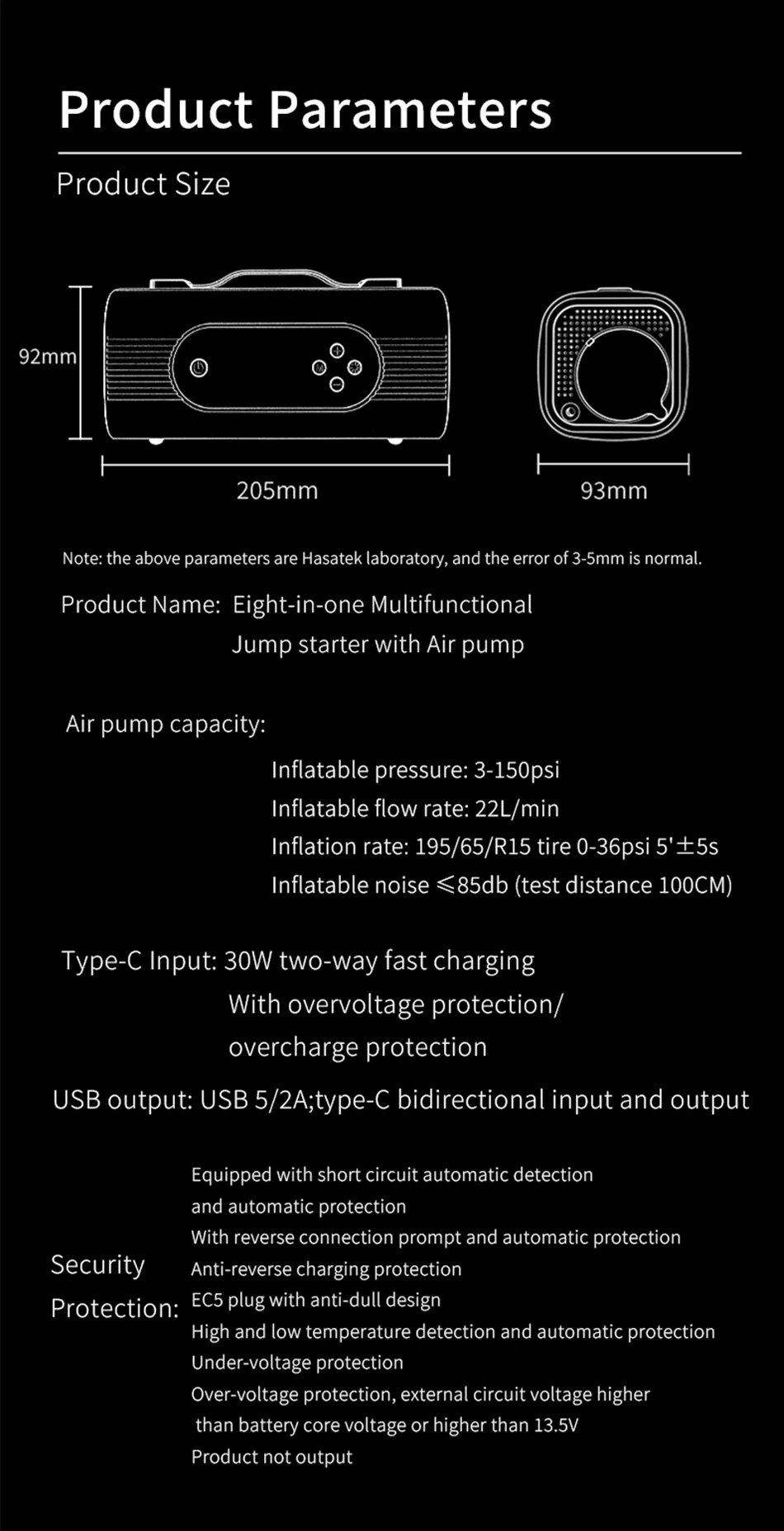 26800mAh Multifunctional 8-In-1 150PSI Car Emergency Start Power Portable Vehicle Mounted Inflation Pump Electric Vacuum Cleaner