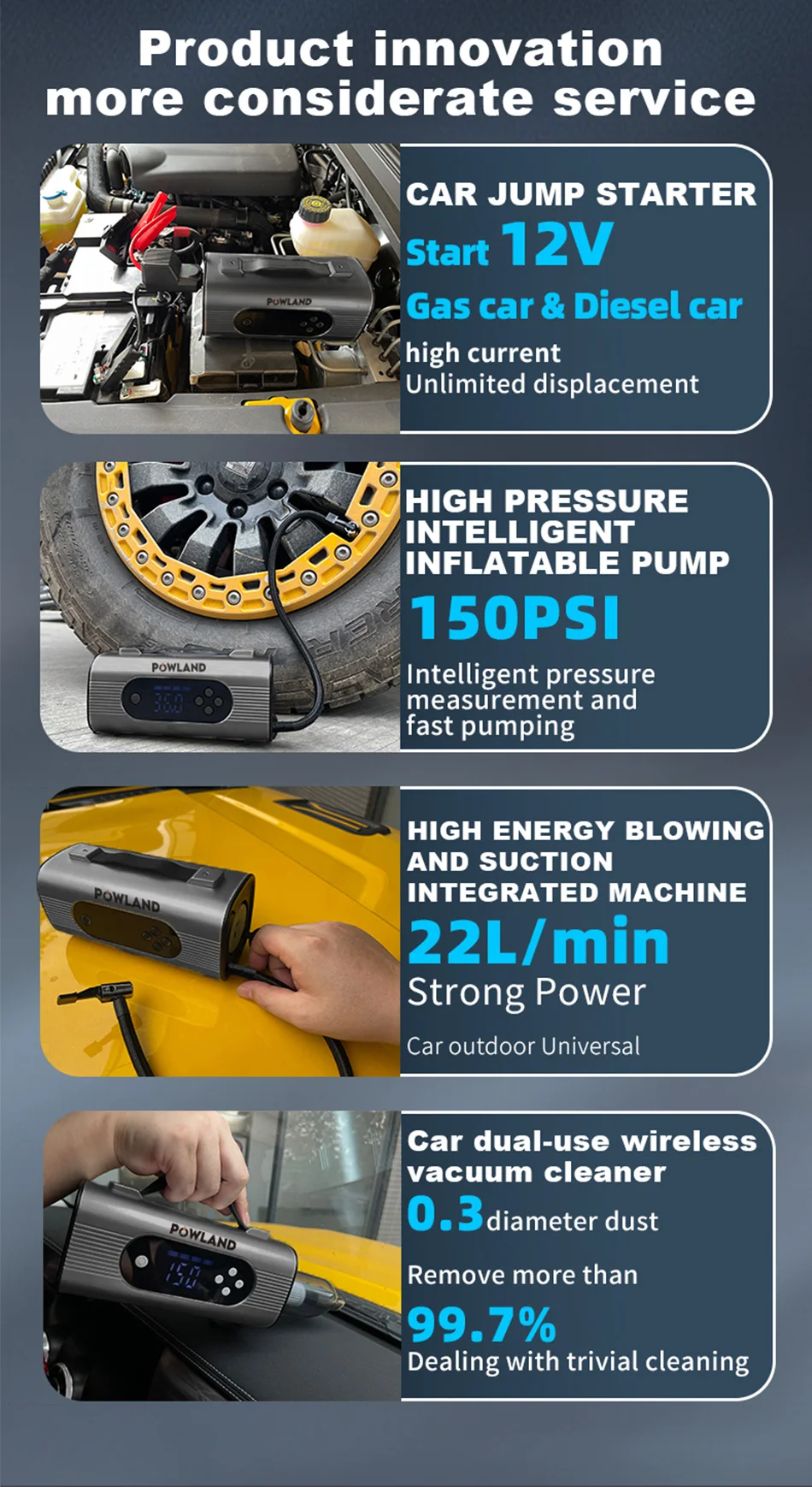 26800mAh Multifunctional 8-In-1 150PSI Car Emergency Start Power Portable Vehicle Mounted Inflation Pump Electric Vacuum Cleaner