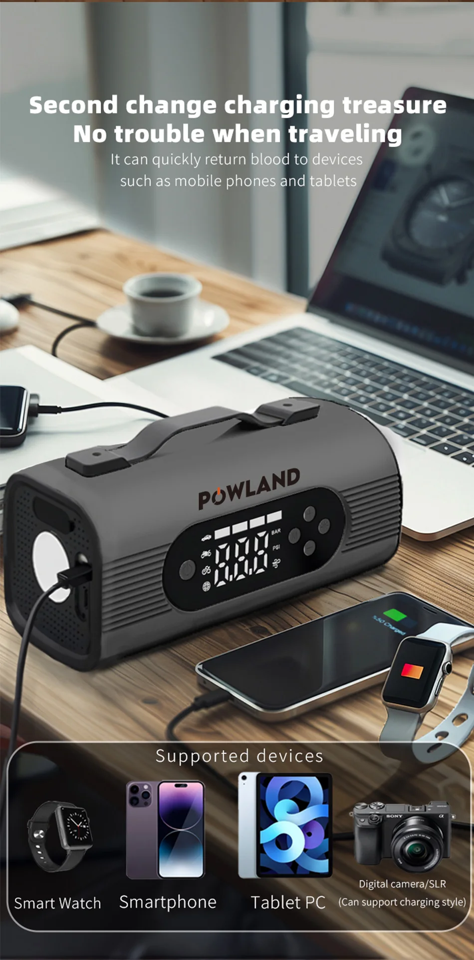 26800mAh Multifunctional 8-In-1 150PSI Car Emergency Start Power Portable Vehicle Mounted Inflation Pump Electric Vacuum Cleaner