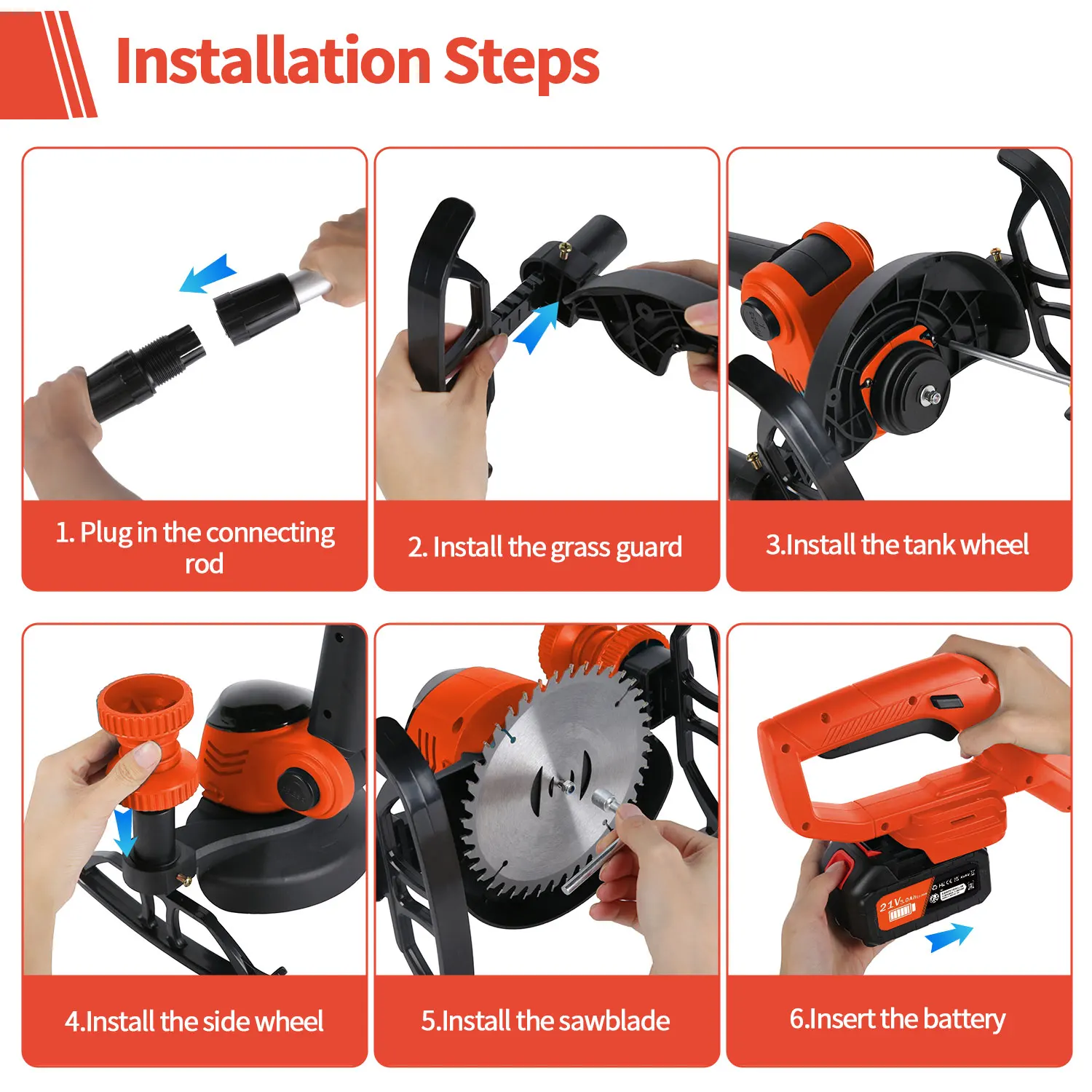 21V Electric Cordless Weed Wacker 3IN1 Lawn Edger/Trimmer/Mower 6“ 90° Blade Adjustable Handle Grass Trimmer Garden Power Tool