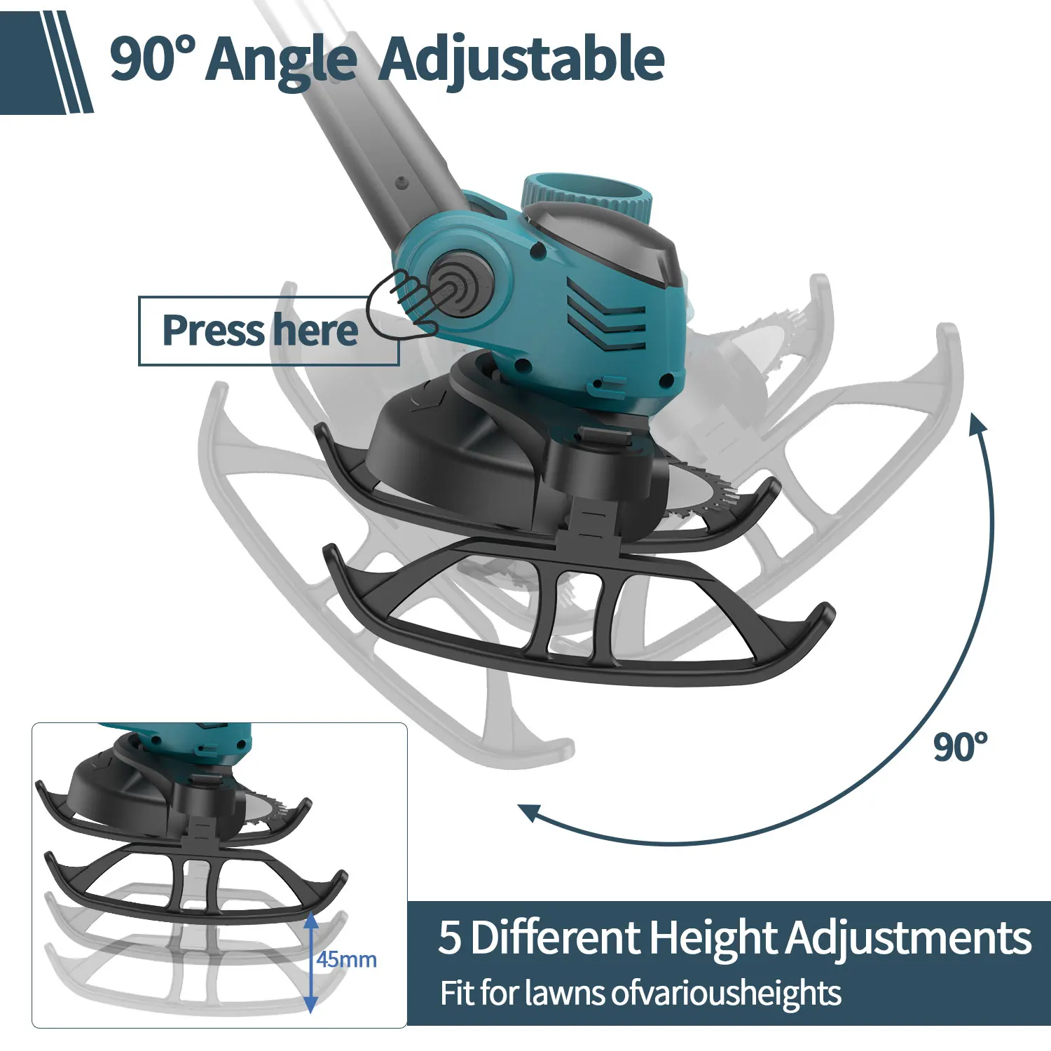 21V Electric Cordless Weed Wacker 3IN1 Lawn Edger/Trimmer/Mower 6“ 90° Blade Adjustable Handle Grass Trimmer Garden Power Tool