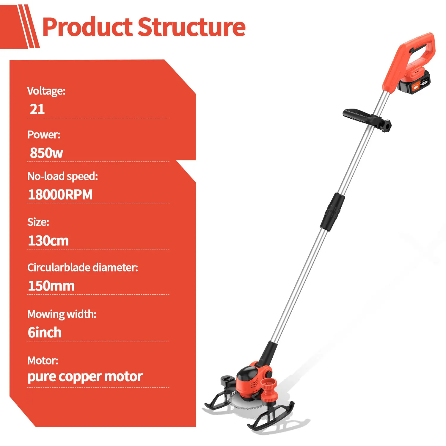 21V Electric Cordless Weed Wacker 3IN1 Lawn Edger/Trimmer/Mower 6“ 90° Blade Adjustable Handle Grass Trimmer Garden Power Tool