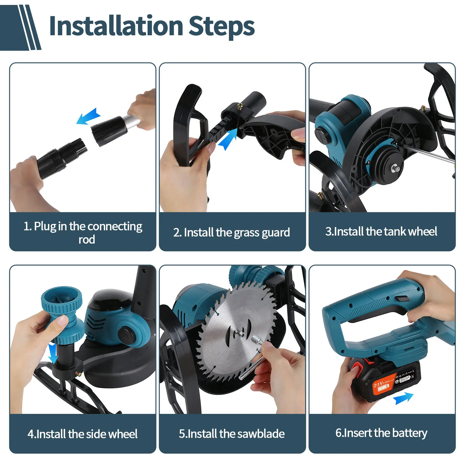 21V Electric Cordless Weed Wacker 3IN1 Lawn Edger/Trimmer/Mower 6“ 90° Blade Adjustable Handle Grass Trimmer Garden Power Tool