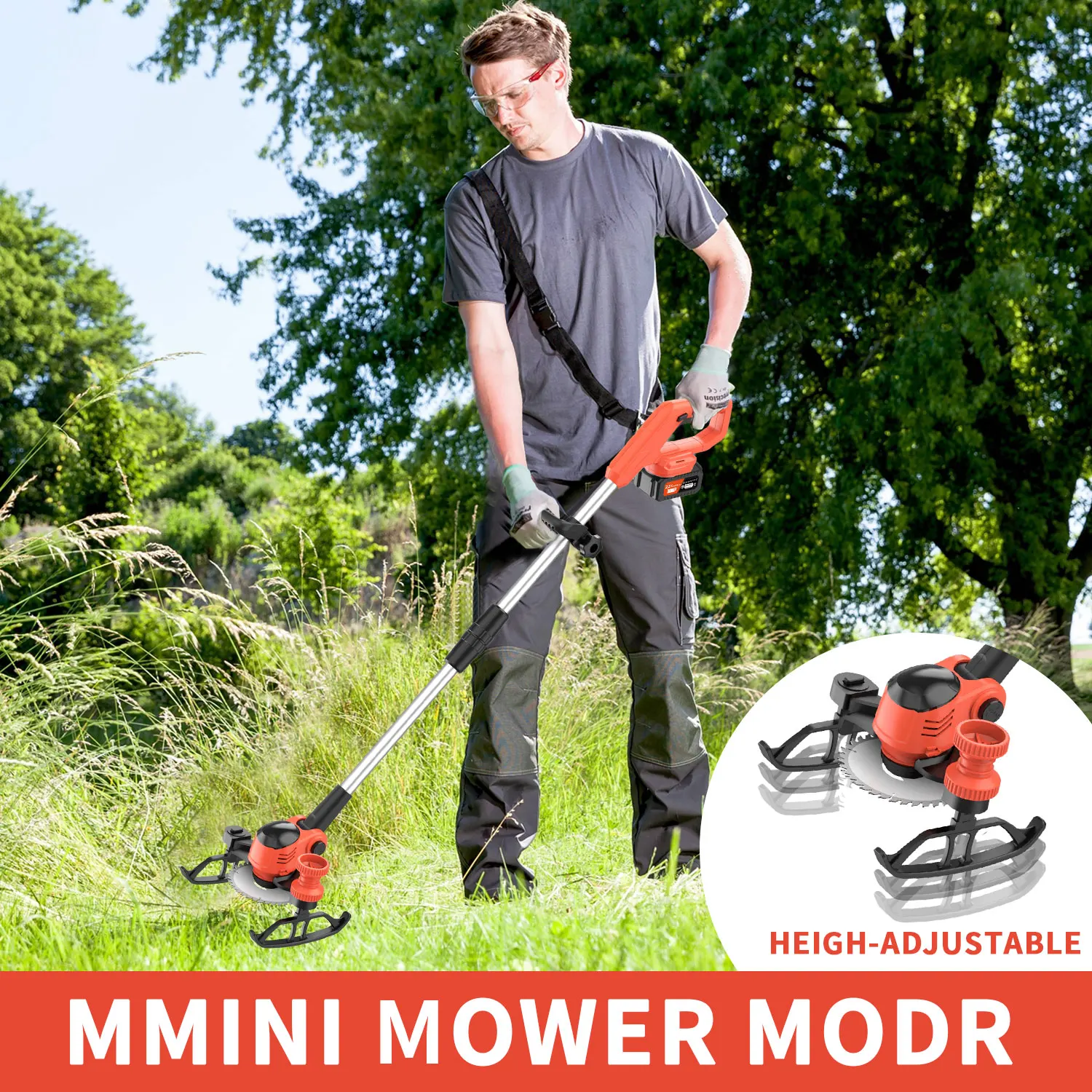 21V Electric Cordless Weed Wacker 3IN1 Lawn Edger/Trimmer/Mower 6“ 90° Blade Adjustable Handle Grass Trimmer Garden Power Tool