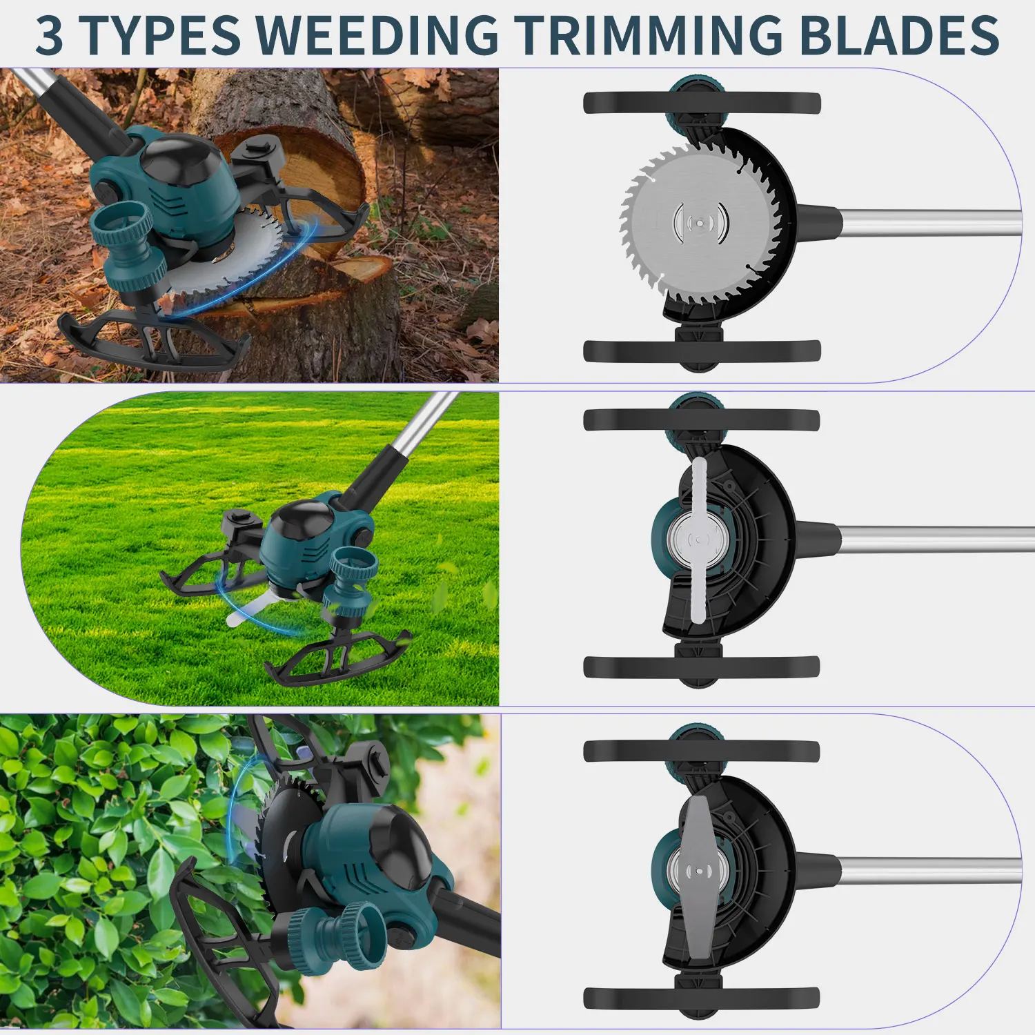 21V Electric Cordless Weed Wacker 3IN1 Lawn Edger/Trimmer/Mower 6“ 90° Blade Adjustable Handle Grass Trimmer Garden Power Tool