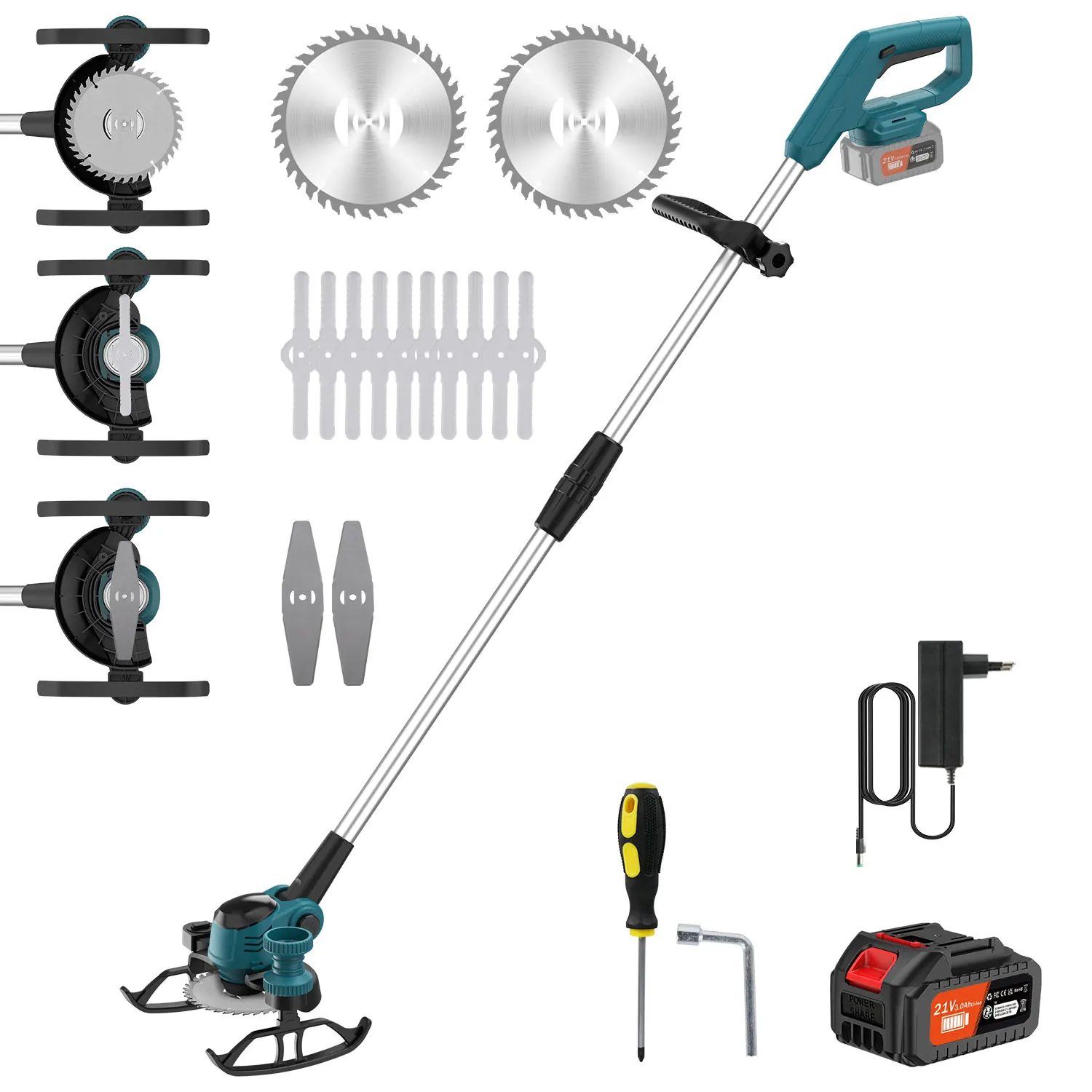 21V Electric Cordless Weed Wacker 3IN1 Lawn Edger/Trimmer/Mower 6“ 90° Blade Adjustable Handle Grass Trimmer Garden Power Tool