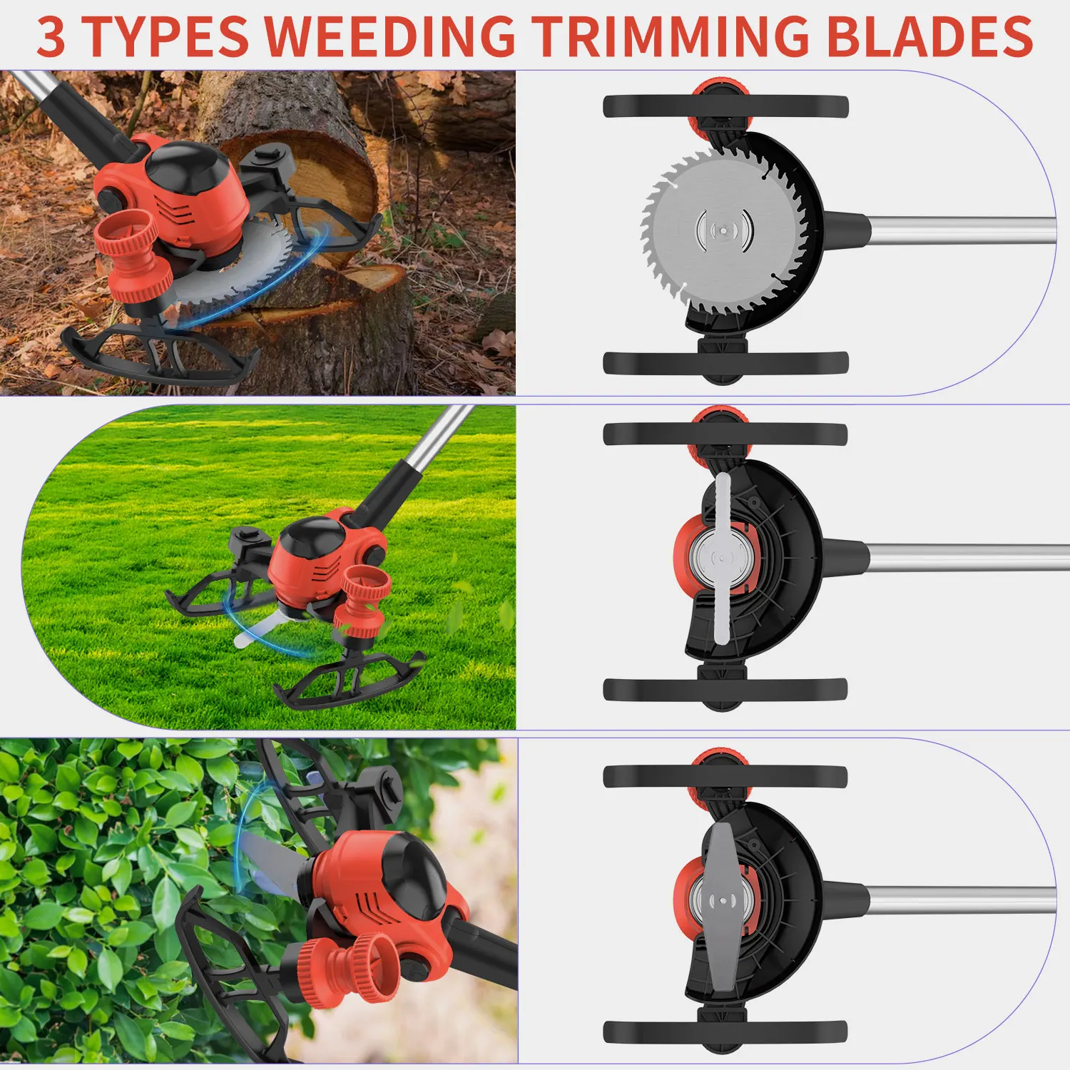 21V Electric Cordless Weed Wacker 3IN1 Lawn Edger/Trimmer/Mower 6“ 90° Blade Adjustable Handle Grass Trimmer Garden Power Tool