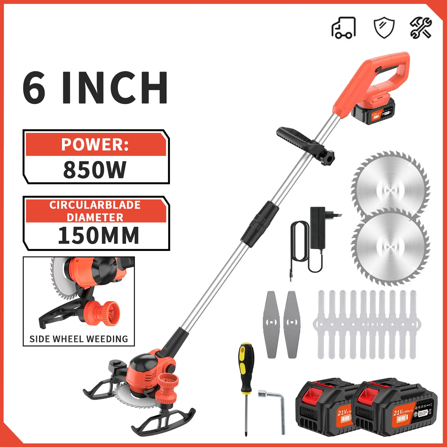 21V Electric Cordless Weed Wacker 3IN1 Lawn Edger/Trimmer/Mower 6“ 90° Blade Adjustable Handle Grass Trimmer Garden Power Tool