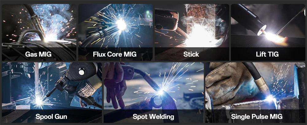 HITBOX MIG Welding Machine 220V 200 Amps 7 in 1 Stick ARC MMA Gasless/Gas MIG Lift TIG Spot Welder Support Spool Gun Single Pulse Aluminium Welder Large LED Digital Screen Inverter Welding Tool