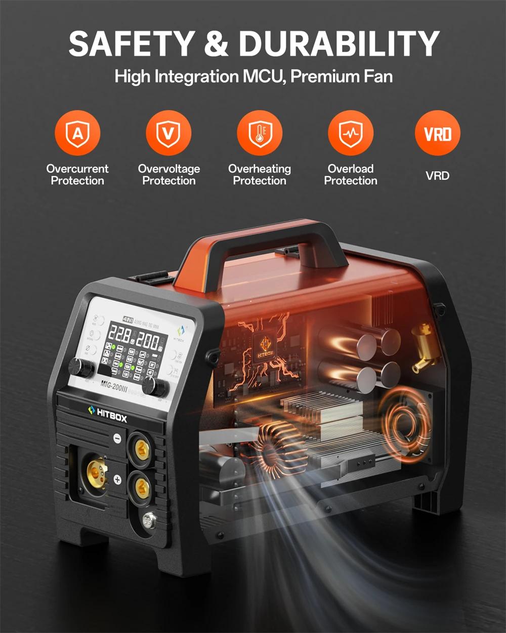HITBOX MIG Welding Machine 220V 200 Amps 7 in 1 Stick ARC MMA Gasless/Gas MIG Lift TIG Spot Welder Support Spool Gun Single Pulse Aluminium Welder Large LED Digital Screen Inverter Welding Tool