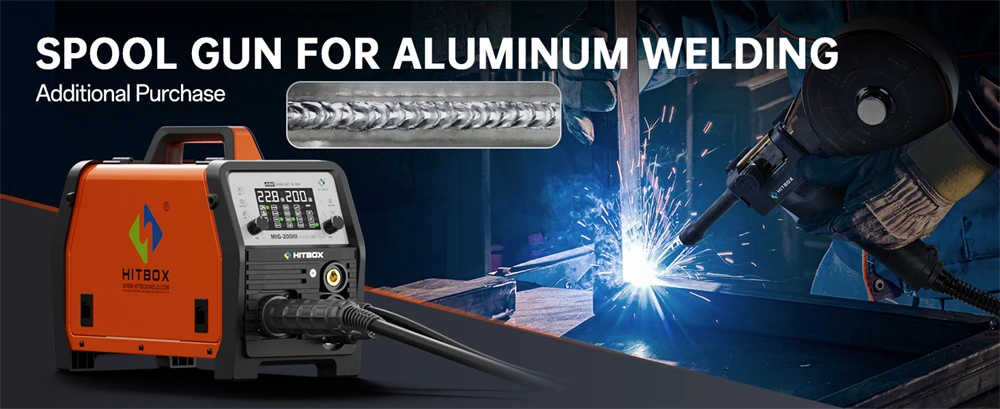 HITBOX MIG Welding Machine 220V 200 Amps 7 in 1 Stick ARC MMA Gasless/Gas MIG Lift TIG Spot Welder Support Spool Gun Single Pulse Aluminium Welder Large LED Digital Screen Inverter Welding Tool