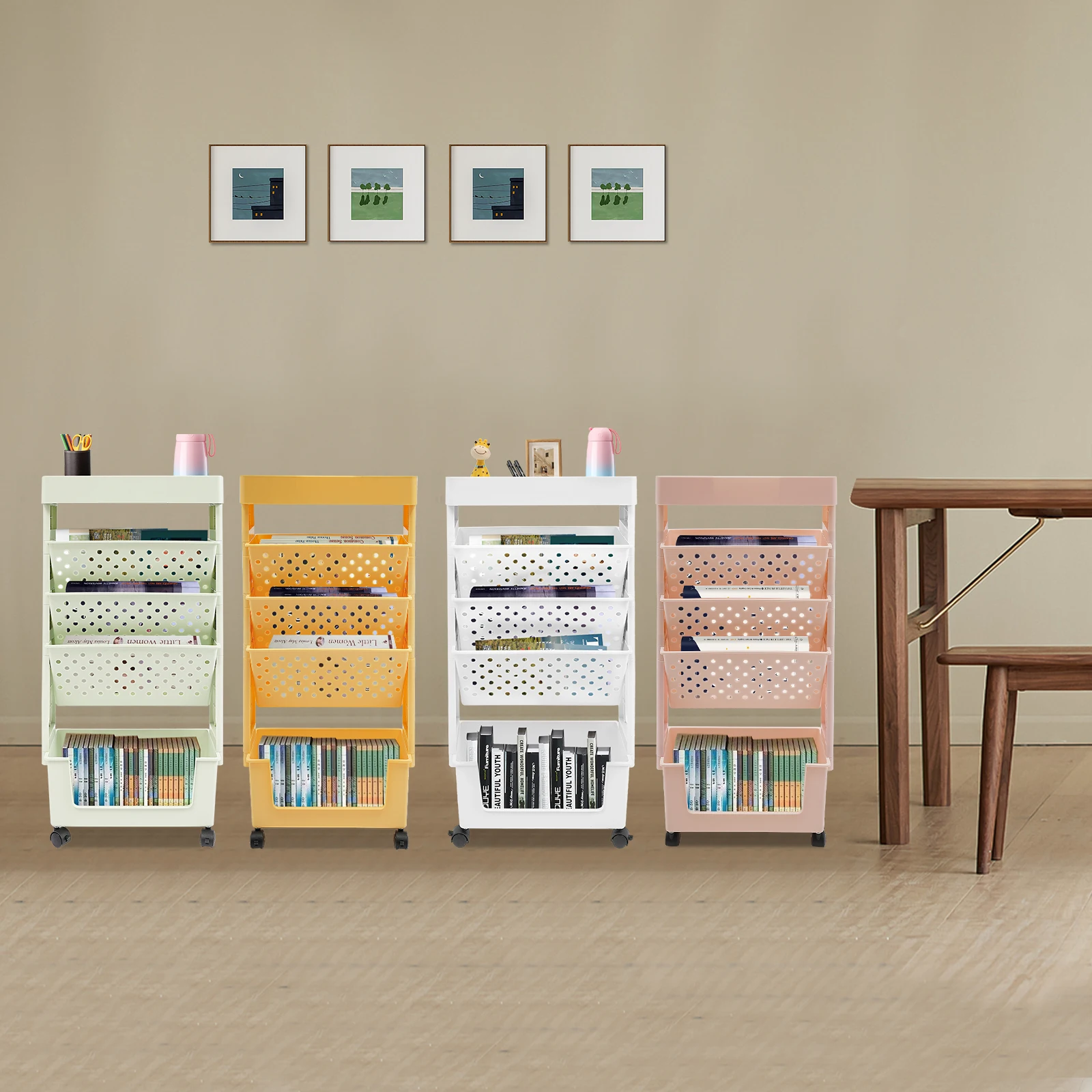 5-Tier Storage Rack with Wheels, Storage Rack, Bookcase