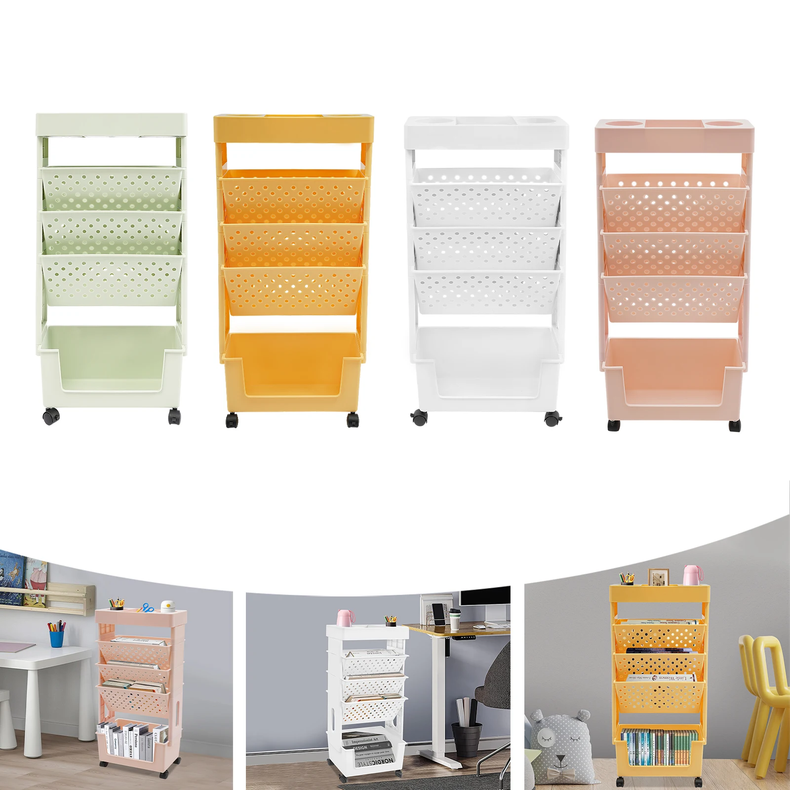 5-Tier Storage Rack with Wheels, Storage Rack, Bookcase