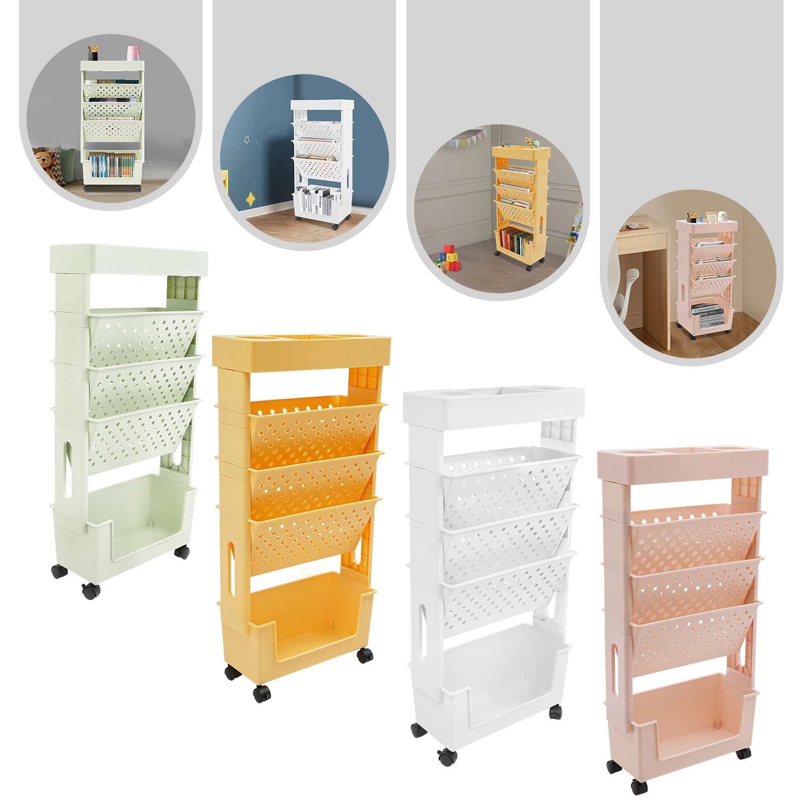 5-Tier Storage Rack with Wheels, Storage Rack, Bookcase
