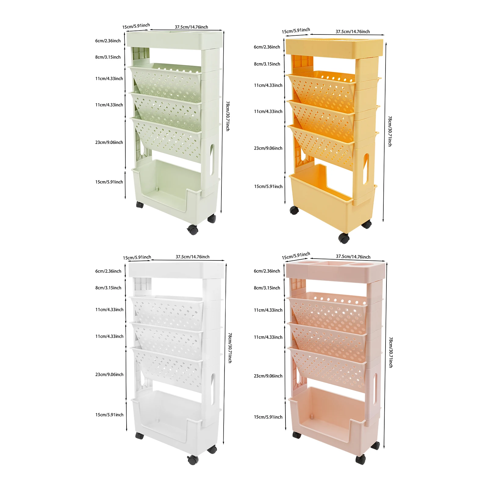 5-Tier Storage Rack with Wheels, Storage Rack, Bookcase