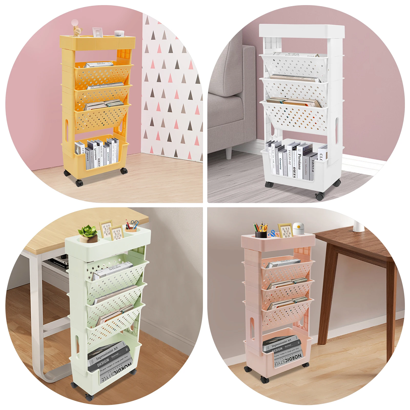 5-Tier Storage Rack with Wheels, Storage Rack, Bookcase