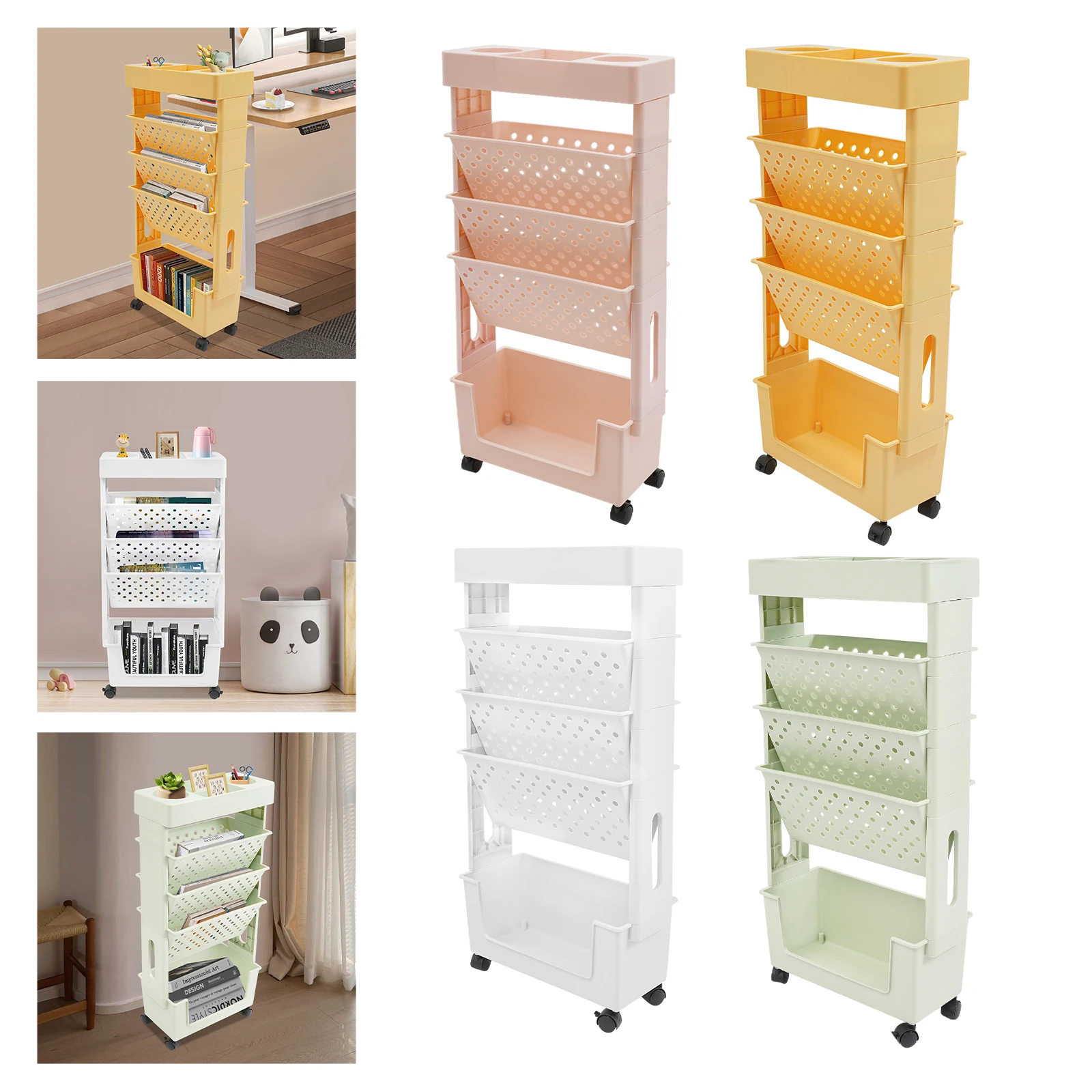 5-Tier Storage Rack with Wheels, Storage Rack, Bookcase