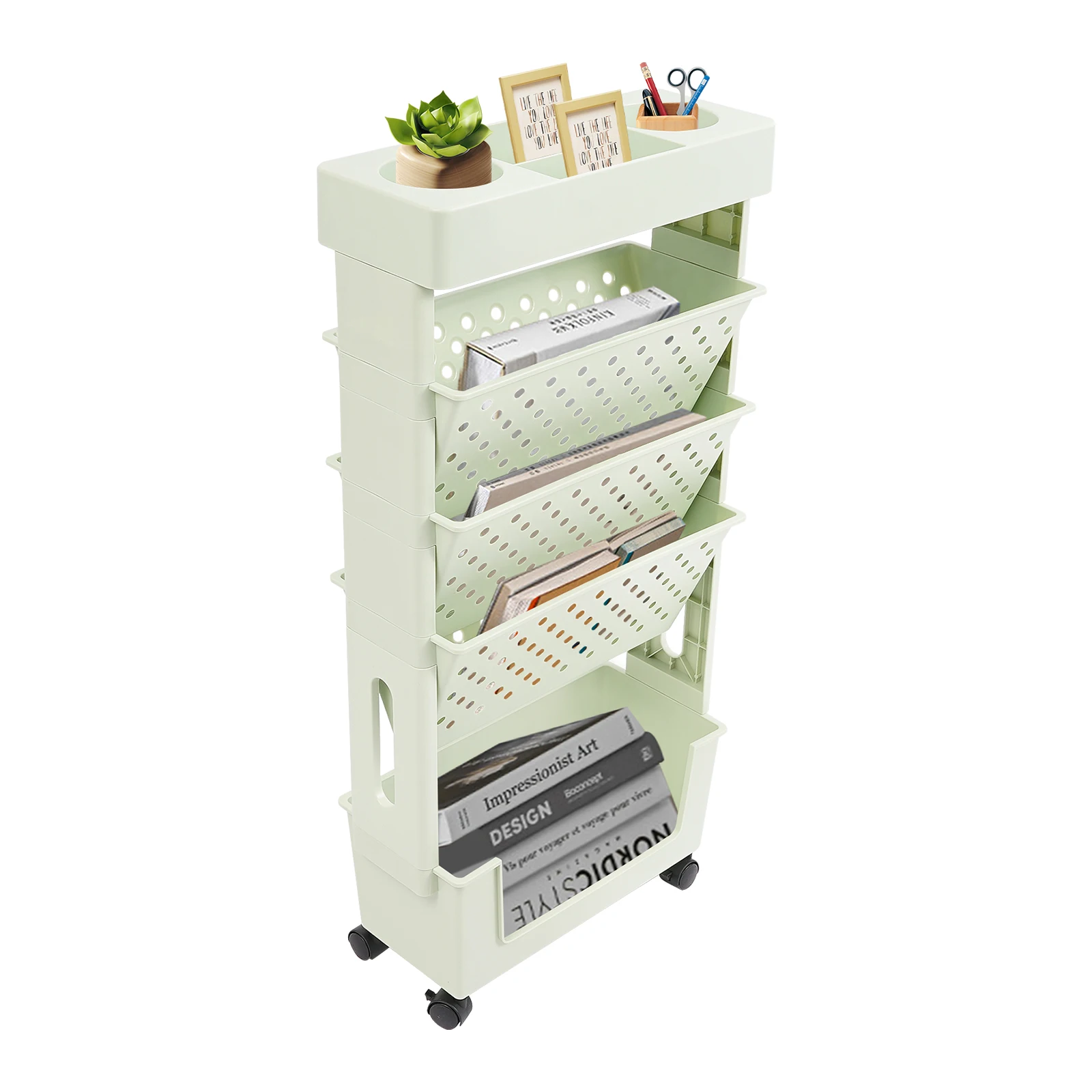 5-Tier Storage Rack with Wheels, Storage Rack, Bookcase
