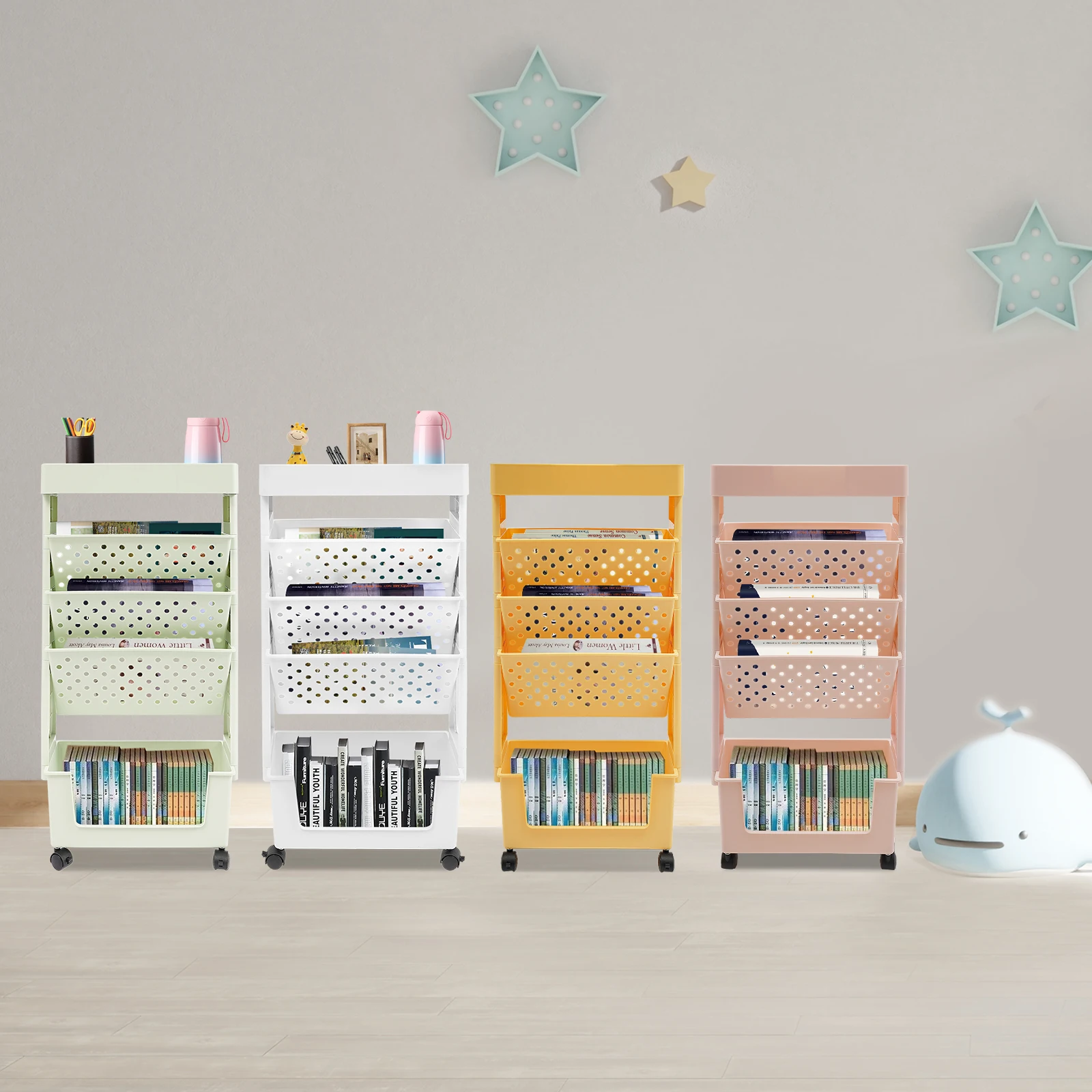 5-Tier Storage Rack with Wheels, Storage Rack, Bookcase
