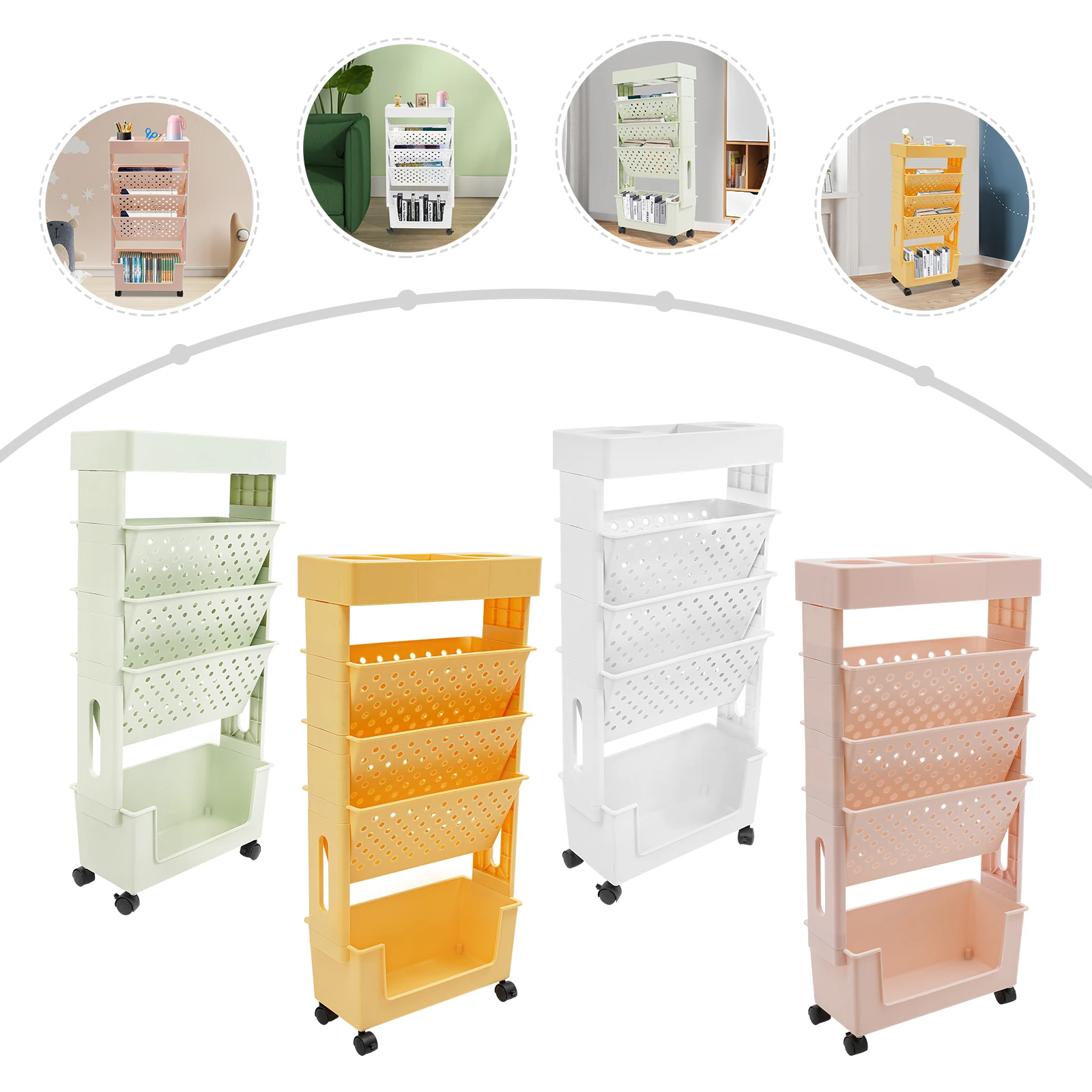 5-Tier Storage Rack with Wheels, Storage Rack, Bookcase