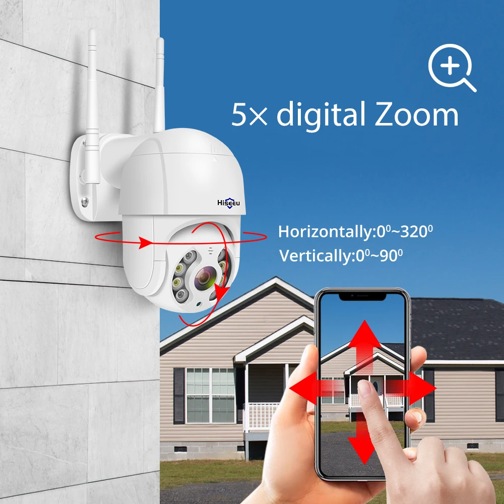 Hiseeu 4K 8MP Smart Wifi PTZ Camera 5x Digital Zoom AI Human Detection ONVIF Wireless CCTV IP Camera Iptv Security Protection