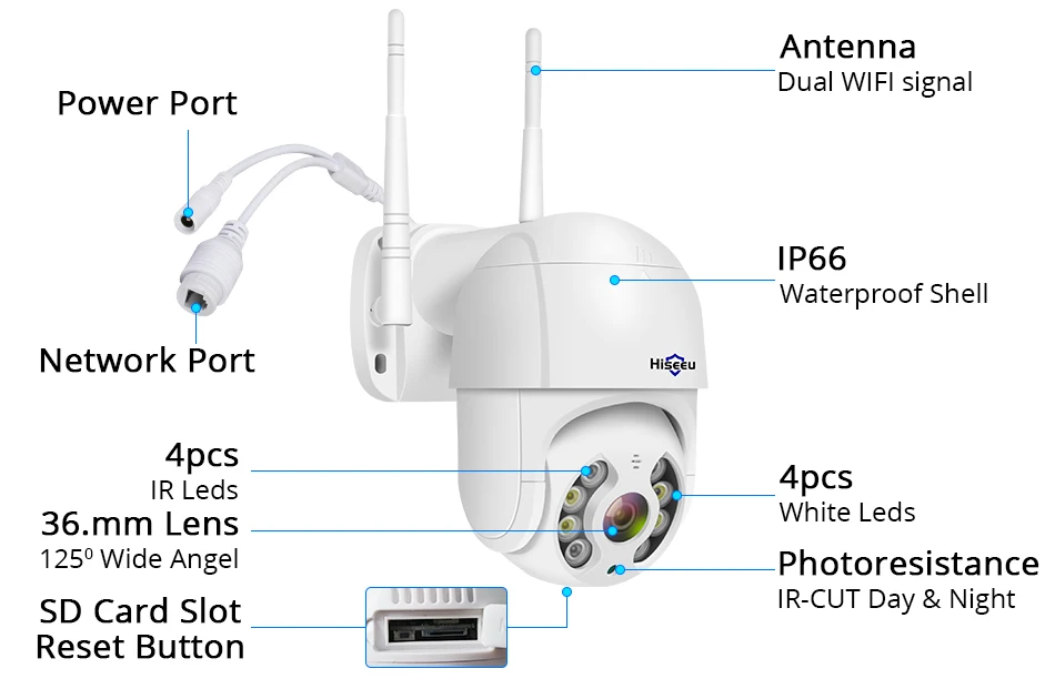 Hiseeu 4K 8MP Smart Wifi PTZ Camera 5x Digital Zoom AI Human Detection ONVIF Wireless CCTV IP Camera Iptv Security Protection