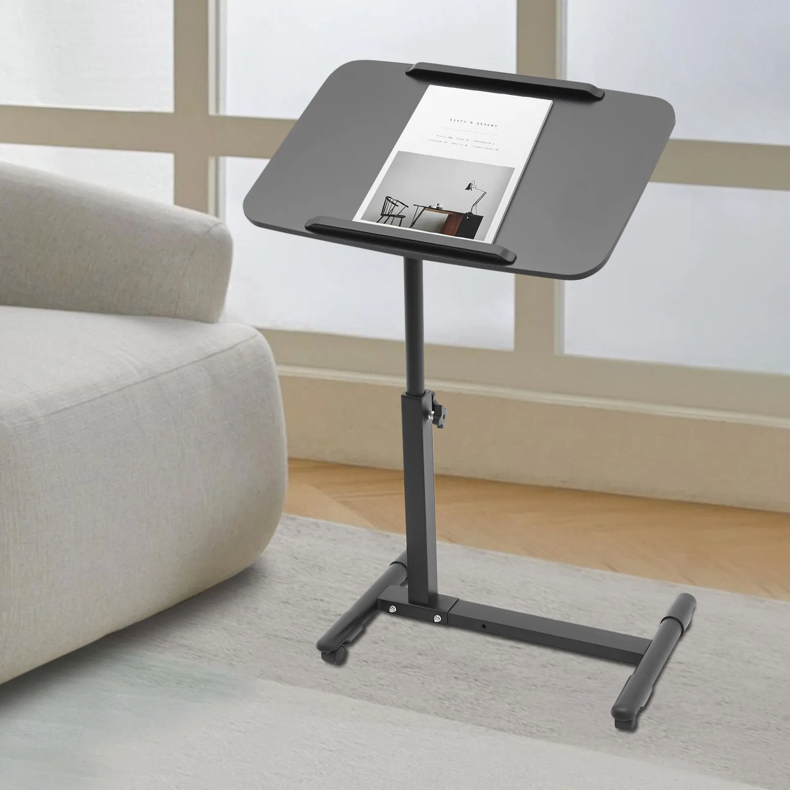 Bedside Table Wear-Resistant Adjustable Hospital and Home Use Bed Table High Stability Rolling Laptop Table for Homes/Offices