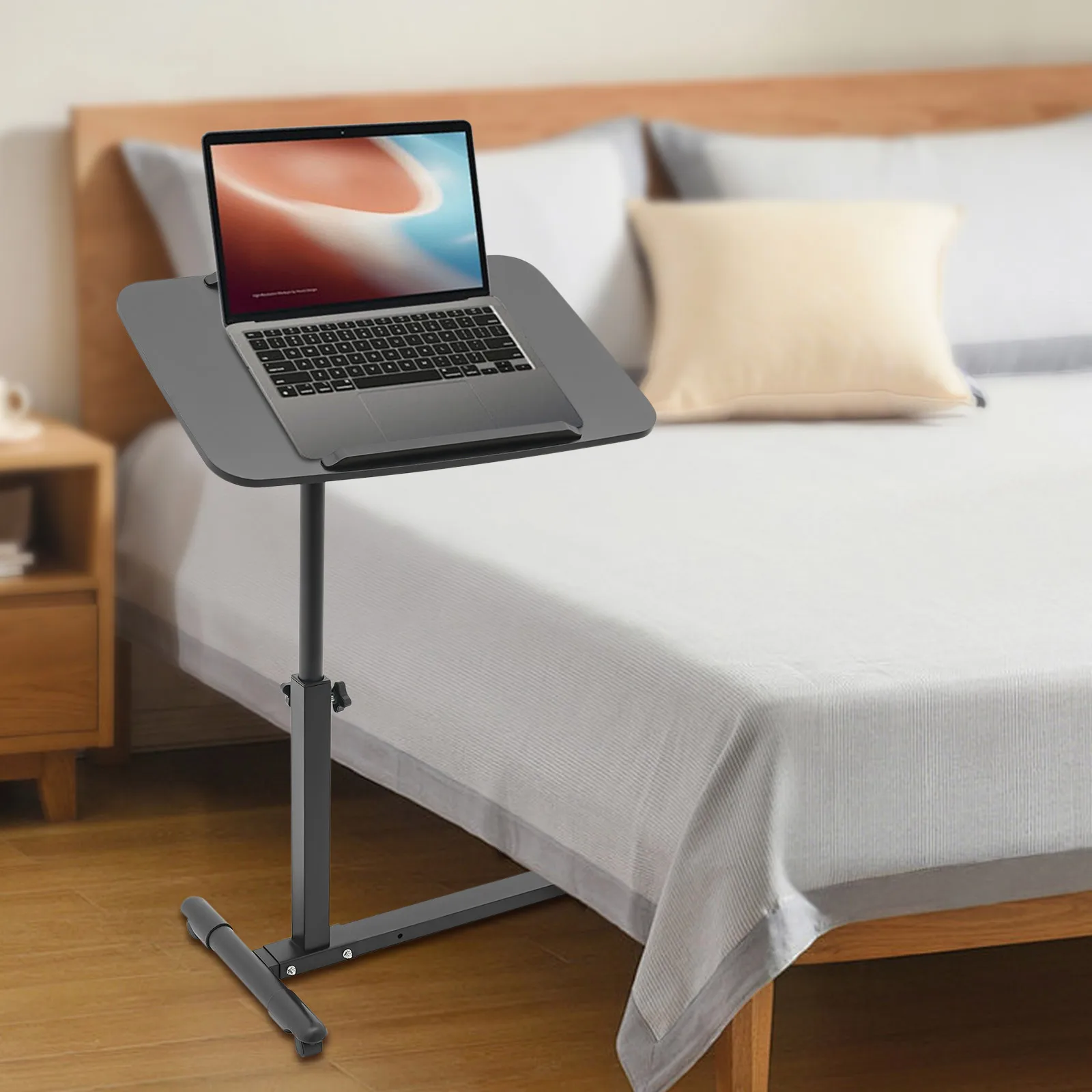 Bedside Table Wear-Resistant Adjustable Hospital and Home Use Bed Table High Stability Rolling Laptop Table for Homes/Offices
