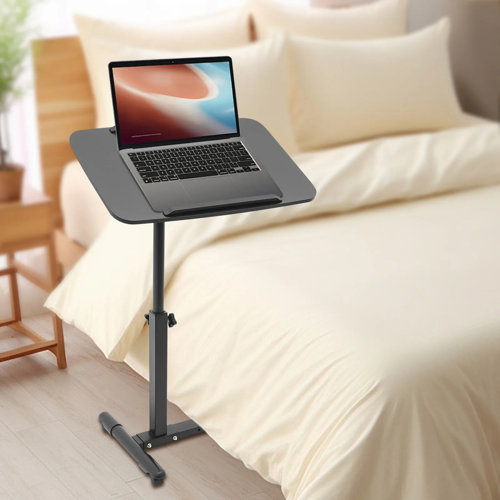 Bedside Table Wear-Resistant Adjustable Hospital and Home Use Bed Table High Stability Rolling Laptop Table for Homes/Offices