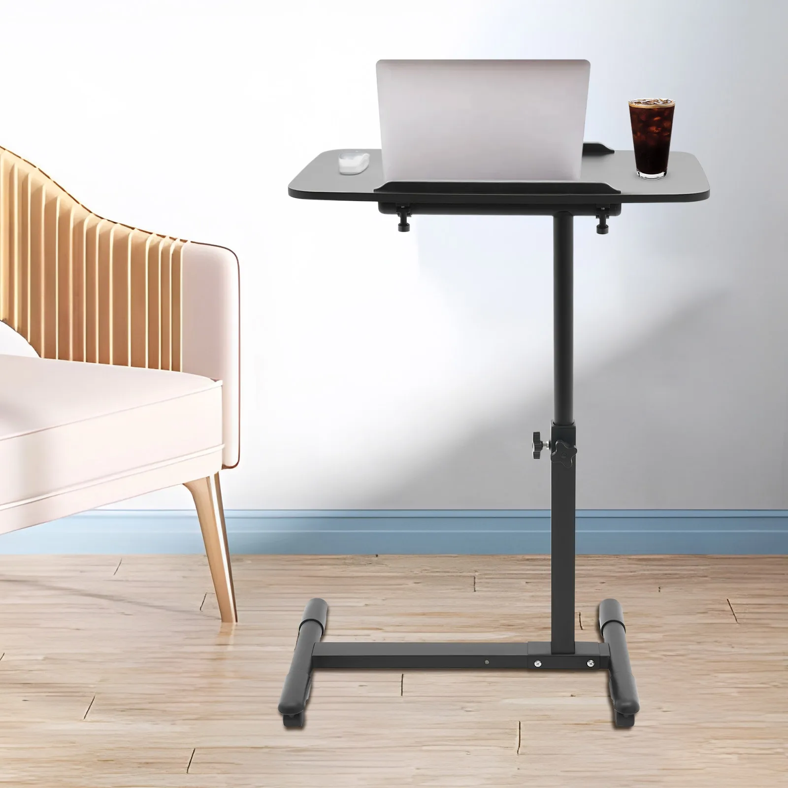 Bedside Table Wear-Resistant Adjustable Hospital and Home Use Bed Table High Stability Rolling Laptop Table for Homes/Offices