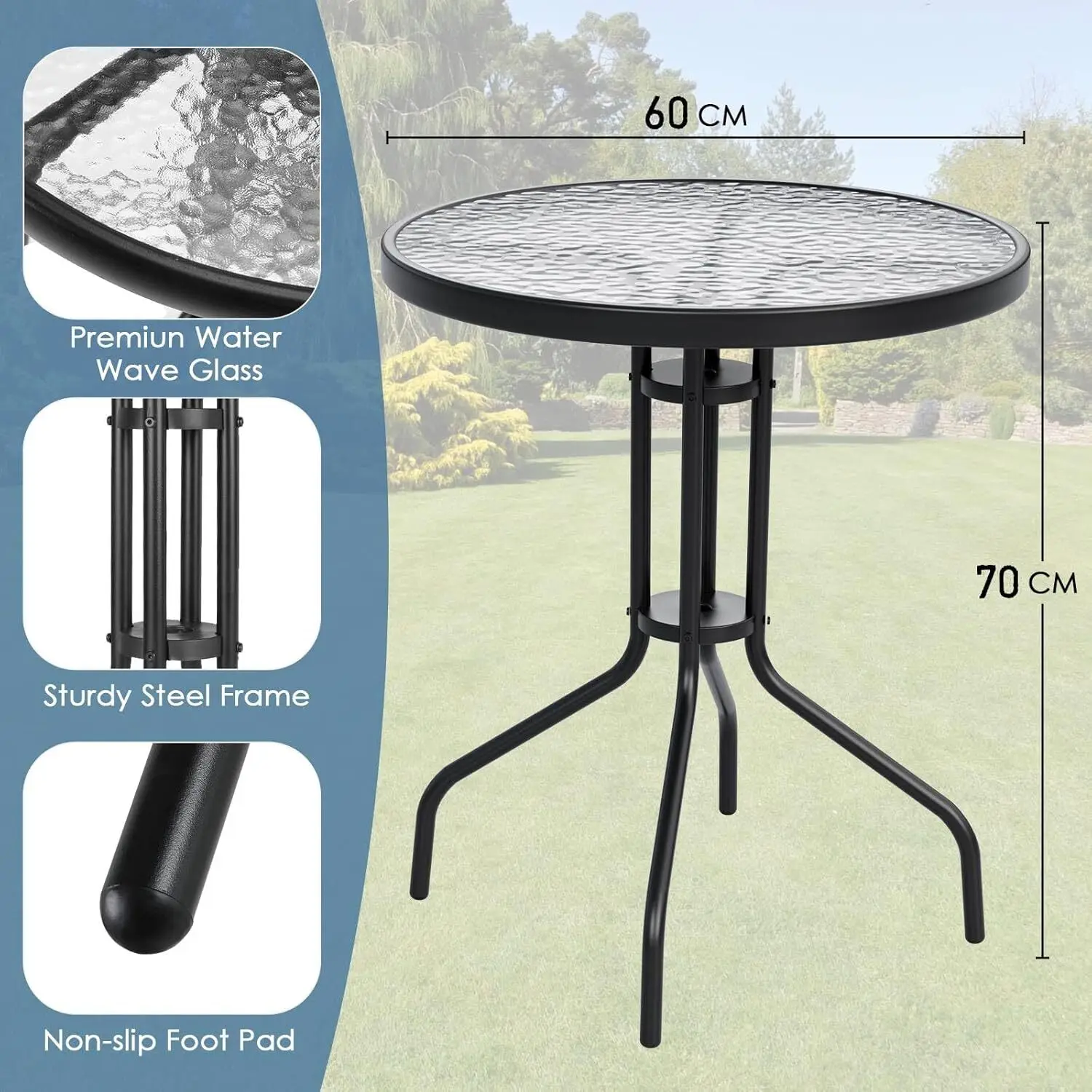 3 Pieces Patio Furniture Set Outdoor Stackable High-back Chairs and Glass Coffee Table for Lawn, Garden, Balcony, Poolside